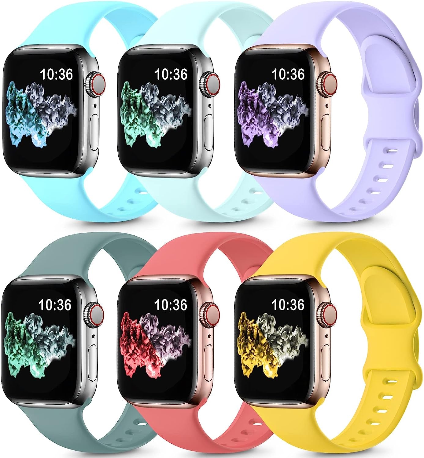 ZALAVER 6 Pack Bands Compatible with Apple Watch Band 38Mm 40Mm 41Mm 42Mm 44Mm 45Mm 49Mm Men Women, Soft Silicone Sport Strap for Iwatch Ultra Series 8 7 6 5 4 3 2 1 SE  ZALAVER Lavender/Ginger/Rose/Turquoise/Pine Green/Sky Blue 42mm/44mm/45mm/49mm 