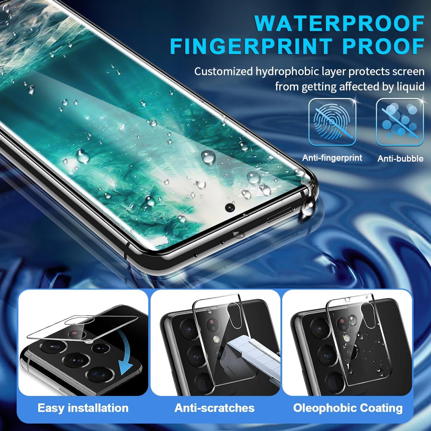 [2+2 Pack] Galaxy S21 Ultra Screen Protector, 9H Tempered Glass, Ultrasonic Fingerprint Support, 3D Curved,Hd Clear Scratch Resistant for Samsung Galaxy S21 Ultra 5G Glass Screen Protector  Samcorn   