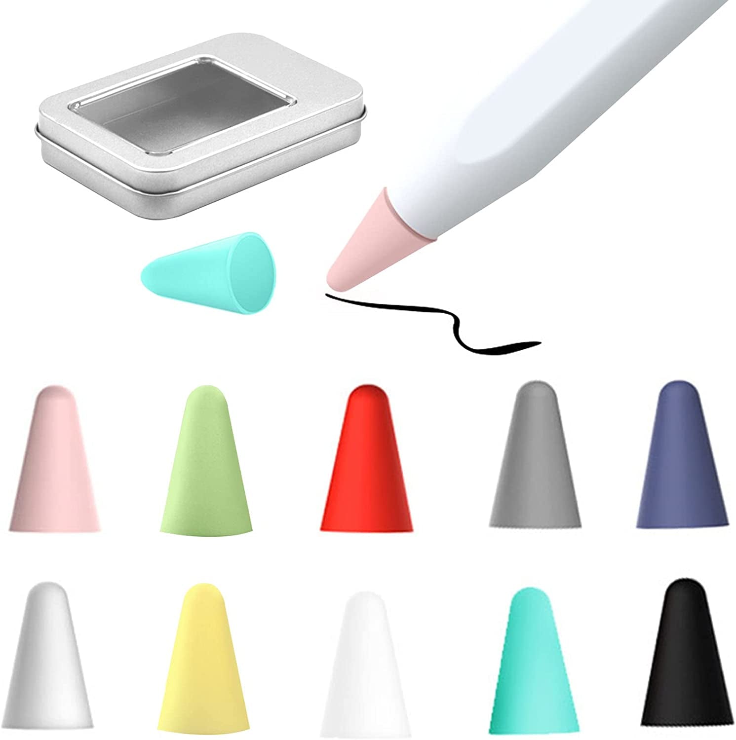 Jancalm Designed for Apple Pencil Tips Cover,(10 Colors) Premium Silicone Slim Lightweight Thin Protective Case Noiseless Drawing for Apple Pencil 1St Gen/Pencil (2Nd Generation) (10 Pcs,Box Pack)  JanCalm for Apple Pencil Tips Cover   