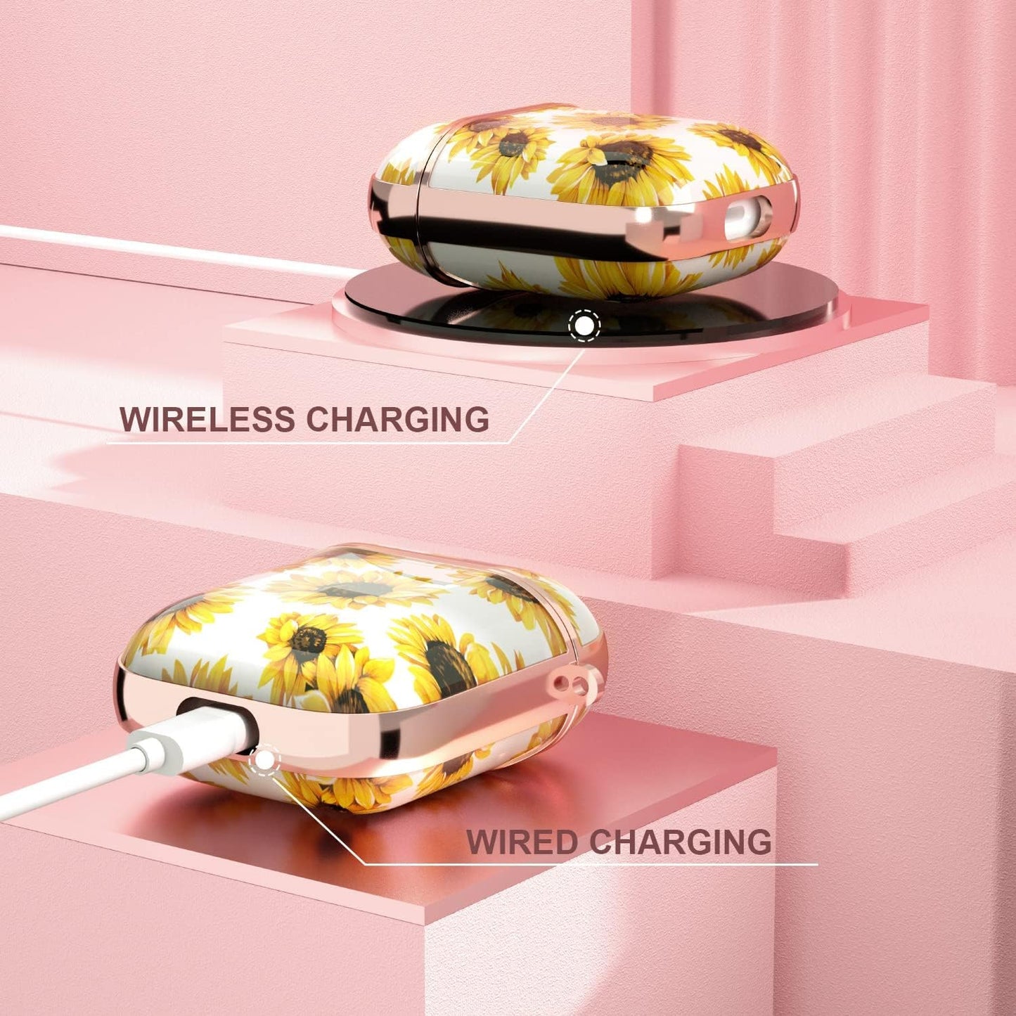 Maxjoy for Airpods Case Cover, Sunflower Flower Cute Air Pod 2 Case for Women Hard Protective Ipods Cover with Keychain for Airpod 2Nd 1St Generation Wireless Charging Case, Floral  Maxjoy   