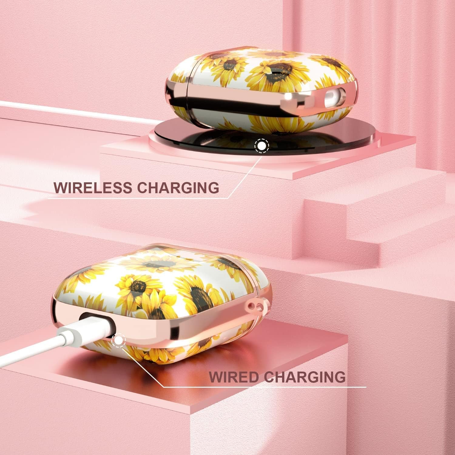 Maxjoy for Airpods Case Cover, Sunflower Flower Cute Air Pod 2 Case for Women Hard Protective Ipods Cover with Keychain for Airpod 2Nd 1St Generation Wireless Charging Case, Floral  Maxjoy   