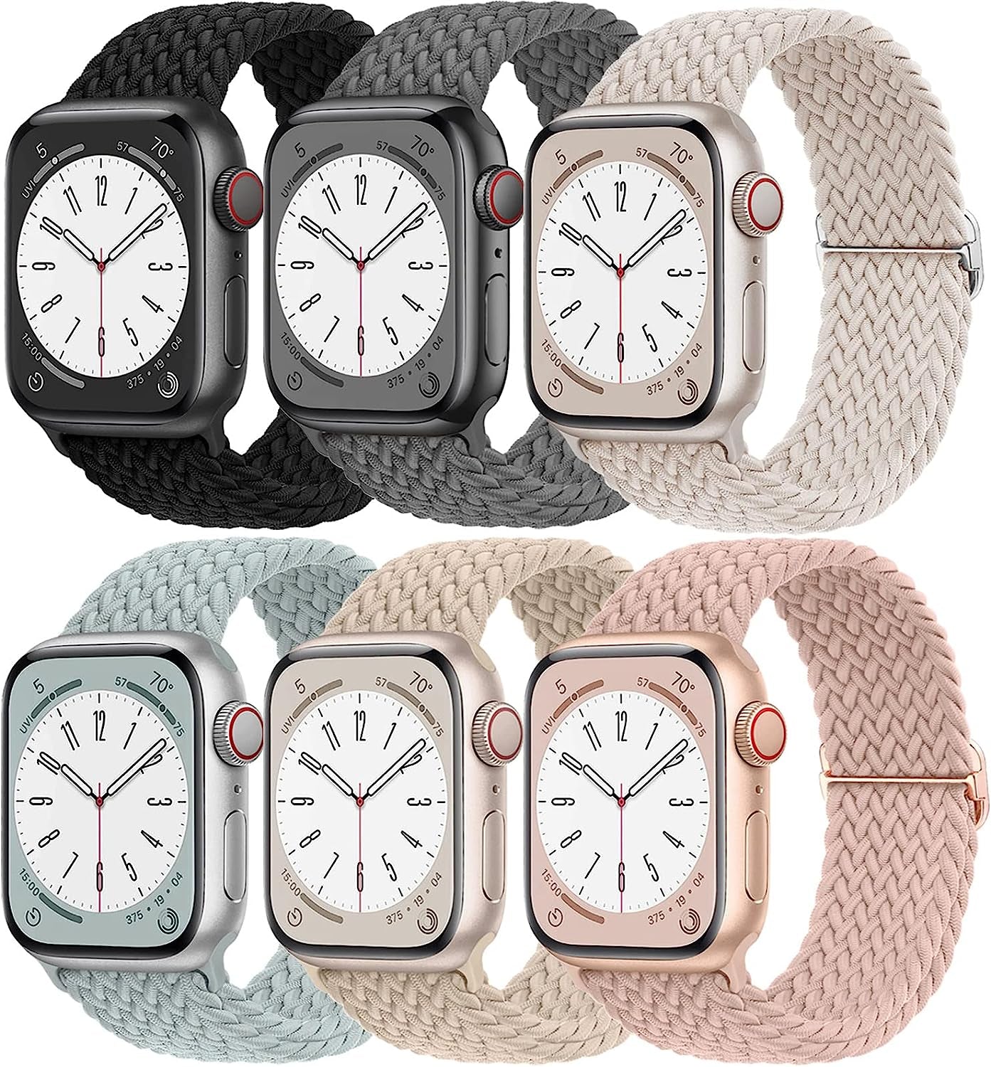 Braided Solo Loop for Apple Watch Band 40Mm 41Mm 38Mm 44Mm 45Mm 42Mm Ultra 49Mm Men/Women,Solace Stretchy Nylon Sport Wristband Strap for Iwatch Bands Series 8/7/6 5/4/3/2/1/SE 44 45 41 40 Mm  DMVEIMAL 03-Black/Grey/Blue/Nude Pink/Nude/Starlight 38mm 40mm 41mm 