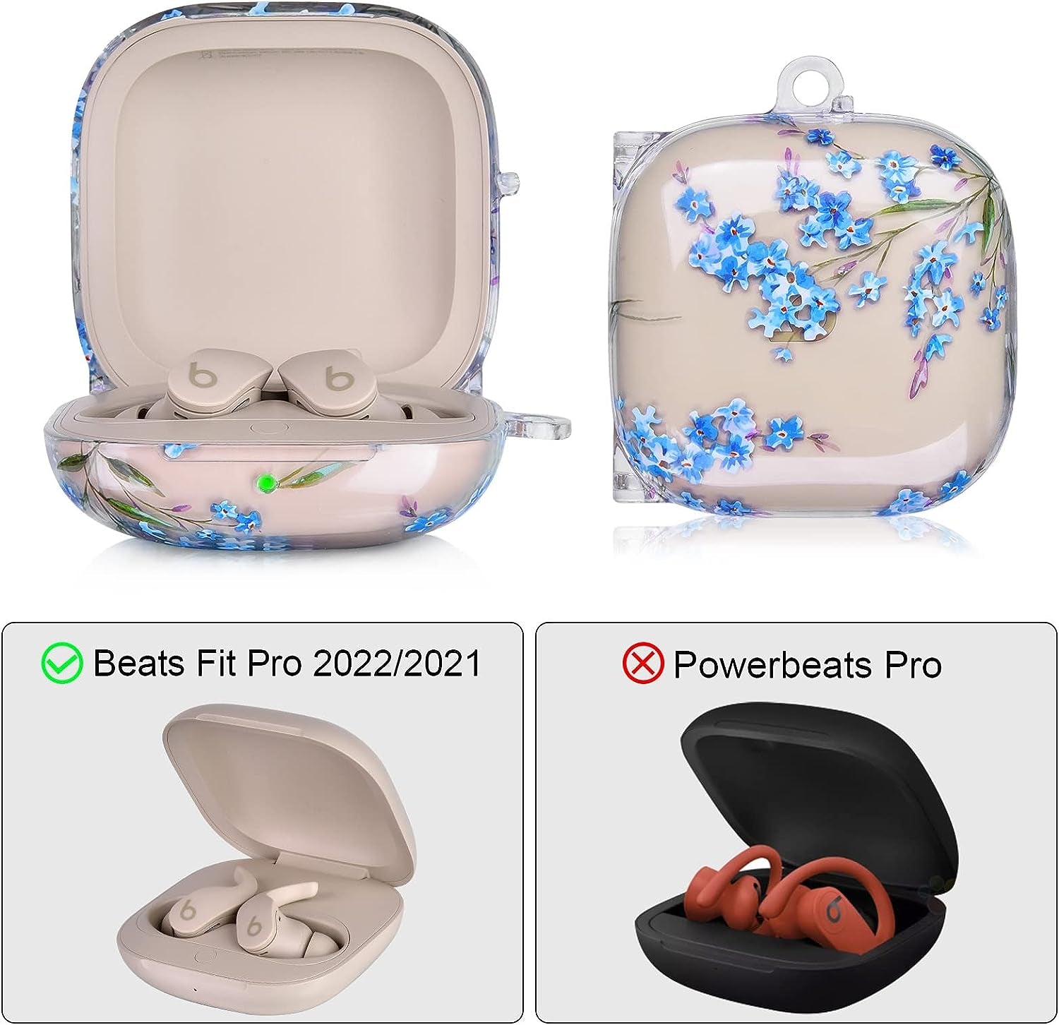 Beats Fit Pro Case Cover, QINGQING Cute Hard Case for Apple Beats Fit Pro 2021/2022 Protective Earbuds Case with Keychain for Men Women (Blue Floral)  QINGQING   