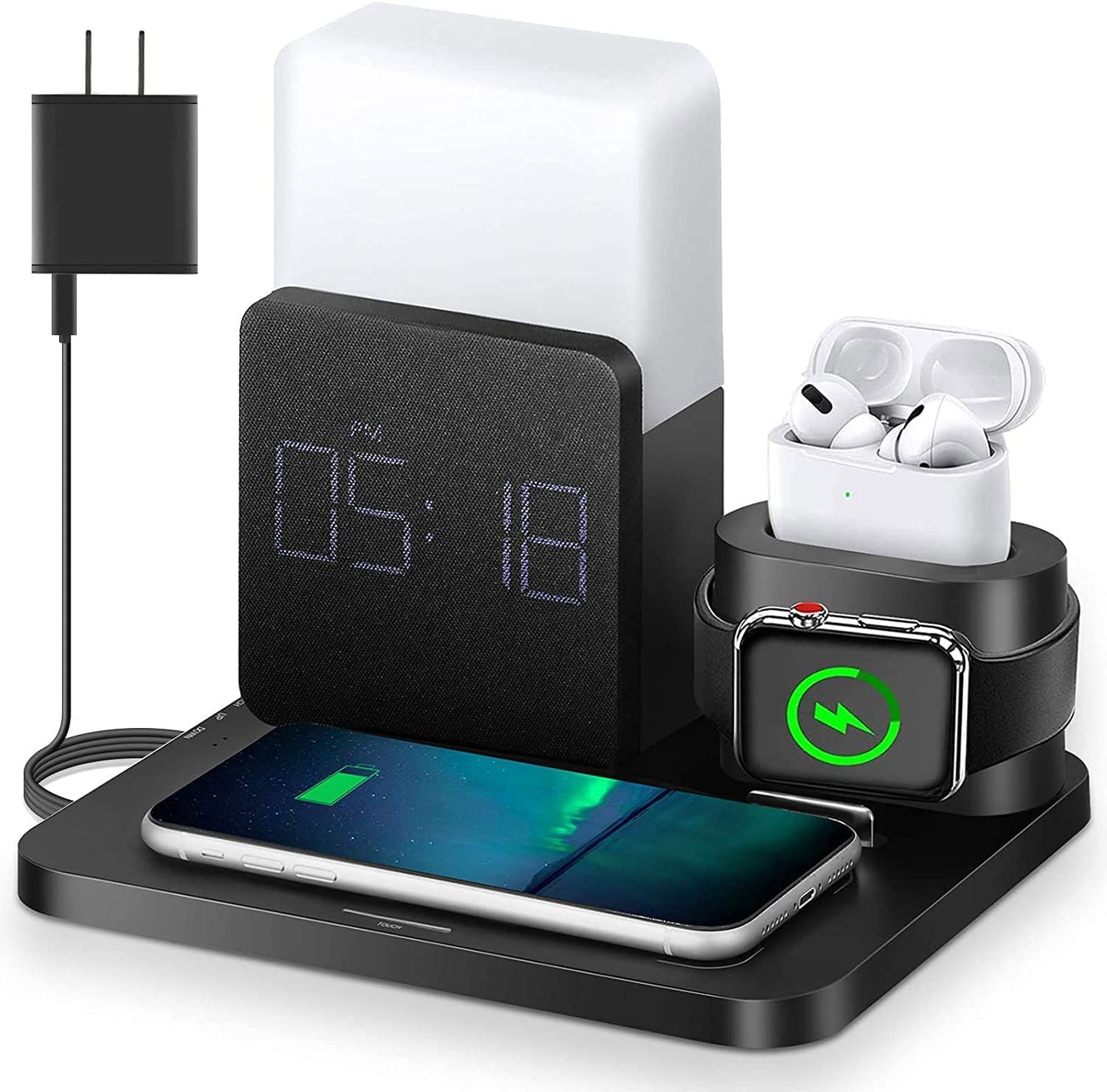Wireless Charger,3 in 1 Fast Charging Station with Digital Alarm Clock and Night Light,Compatible for Iphone 14/14 Pro/13/13 Pro/12/12Pro Max/11 Series/Xs Mas/Xr/Xs/8/8 Plus/Iwatch/Airpods/Samsung  LAVONE   