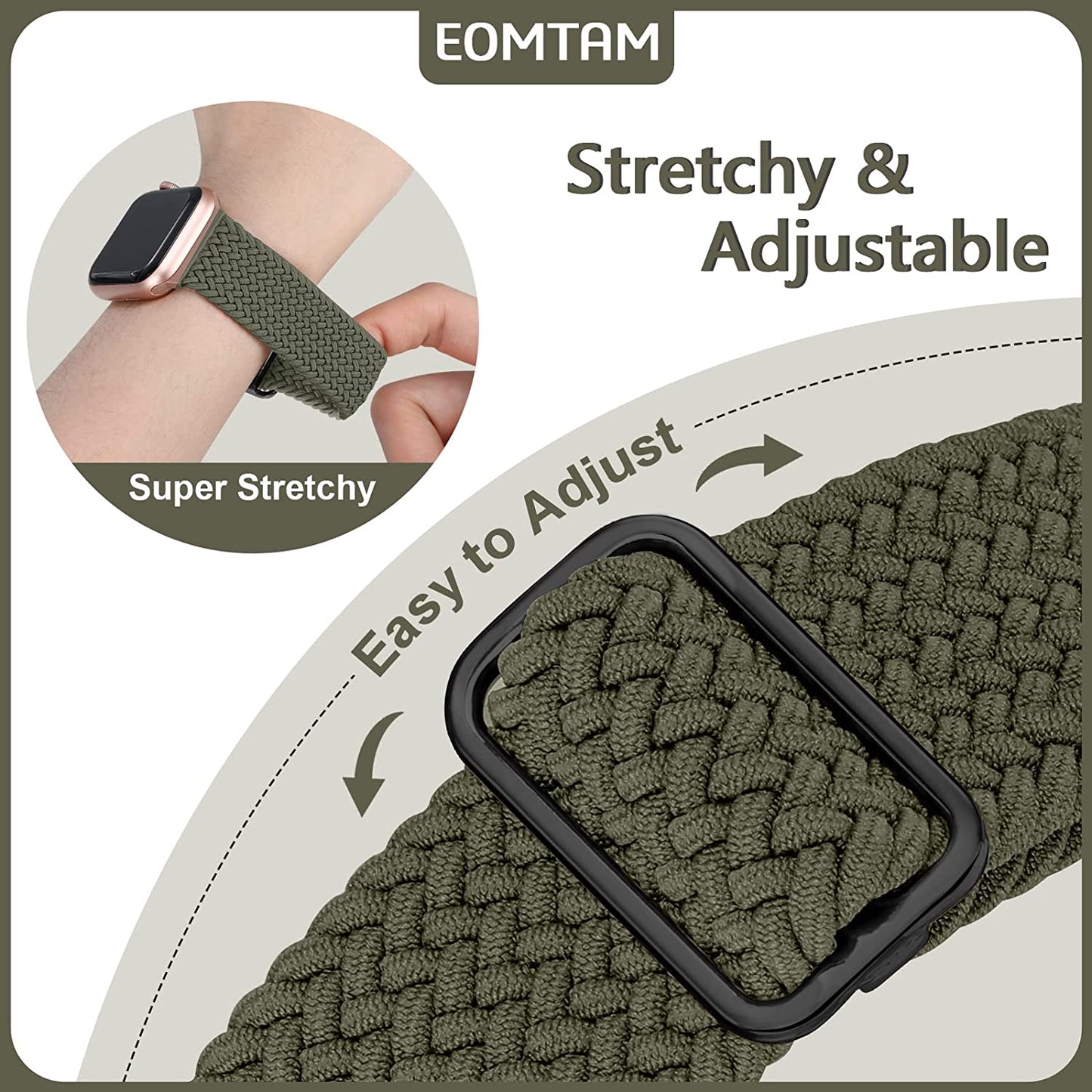 EOMTAM 5 Pack Braided Stretchy Straps Compatible for Apple Watch Band 49Mm 45Mm 44Mm 42Mm 38Mm 40Mm 41Mm Men Women ,Sport Elastic Nylon Cloth Adjustable Wristbands for Iwatch Series Ultra 8 SE 7 6 5 4 3  EOMTAM   