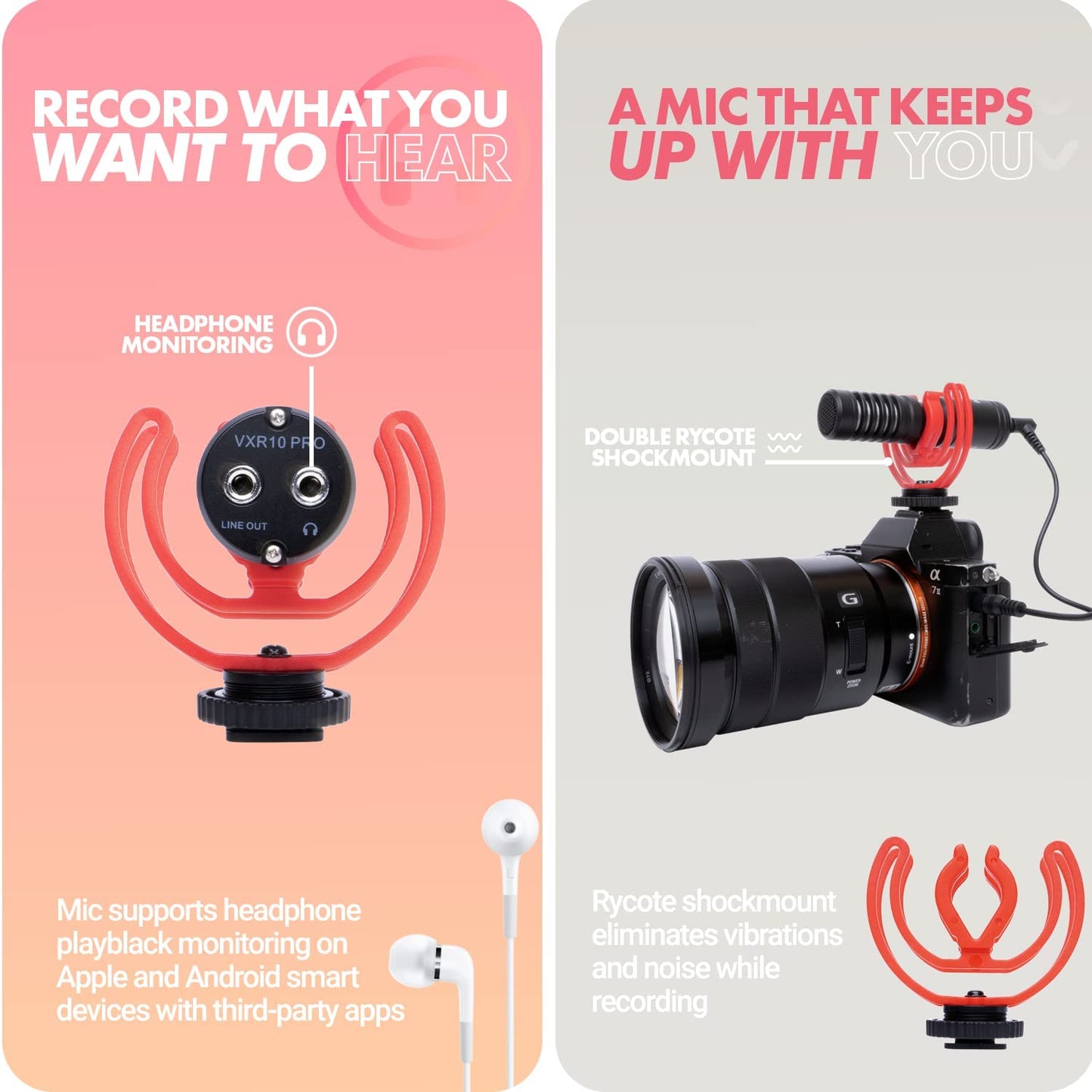 Movo VXR10-PRO External Video Microphone for Camera with Rycote Lyre Shock Mount - Battery-Free ,Compact Shotgun Mic Compatible with DSLR Cameras and Iphone, Android Smartphones  Movo   
