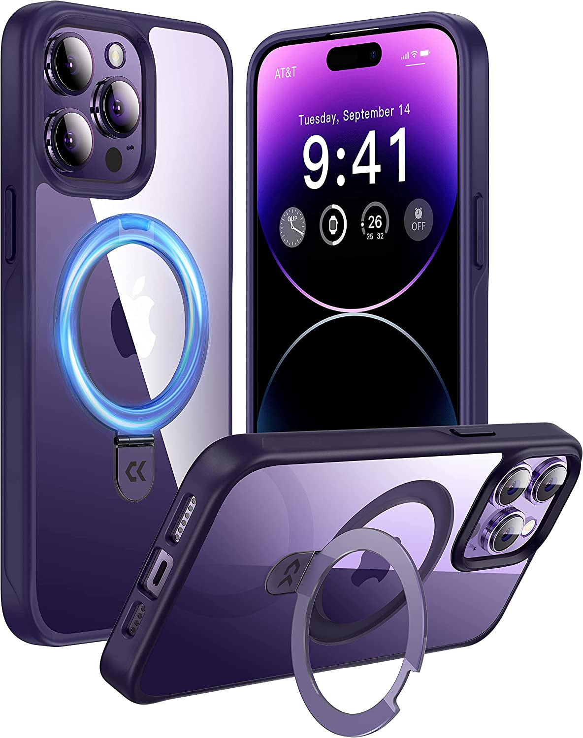 CASEKOO Glitter Clear Iphone 14 Pro Case, Magsafe Compatible, Invisible Stand, Non-Yellowing, Protective Bling Phone Cases 6.1 Inch  CASEKOO Deep Purple Iphone 14 Pro Max 