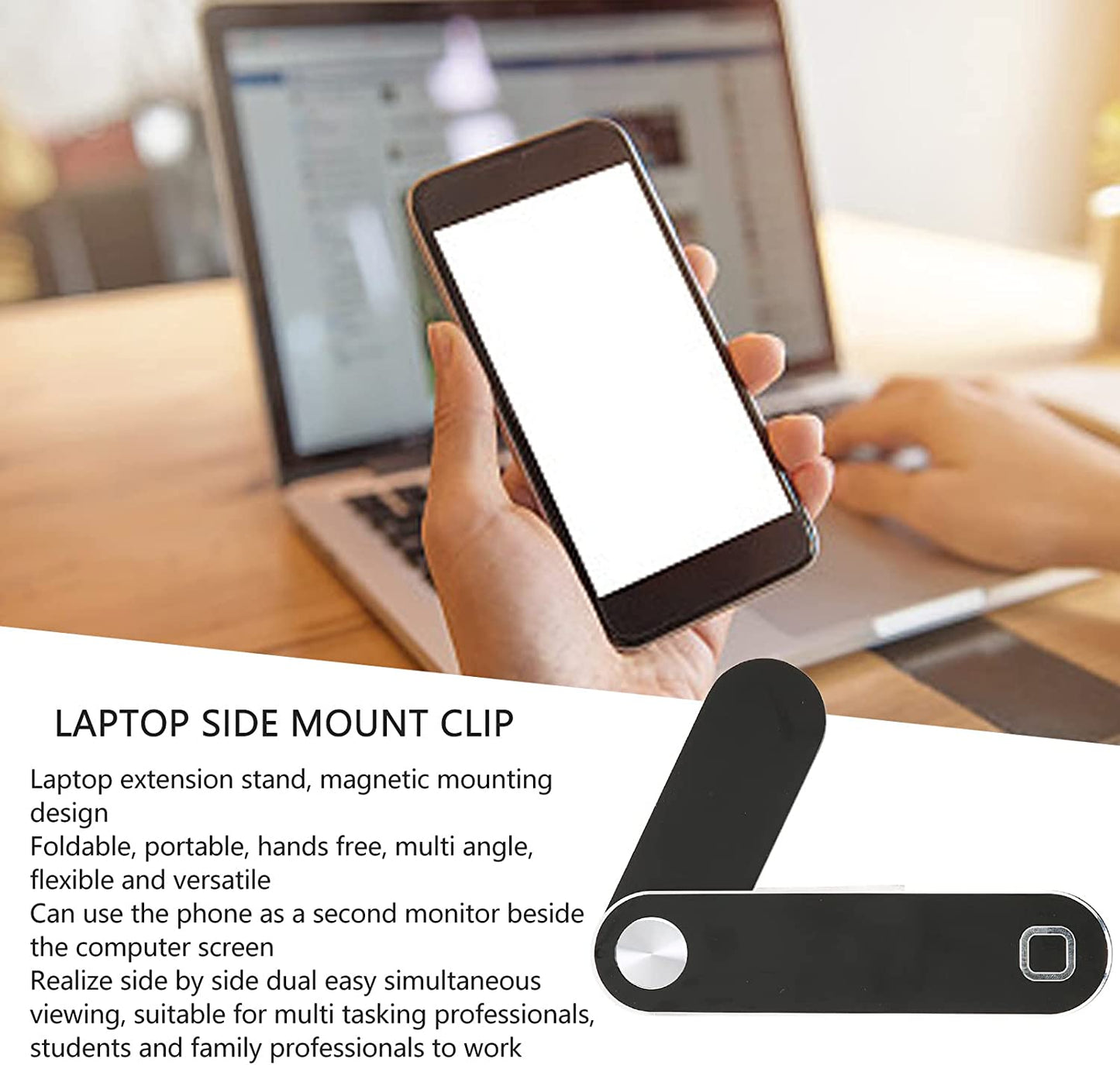 Dpofirs Magnetic Laptop Phone Holder for Laptop, Foldable Laptop Side Mount Clip Universal for All Mobile Phones, Computer Monitor Side Phone Mount(Black)  Dpofirs   