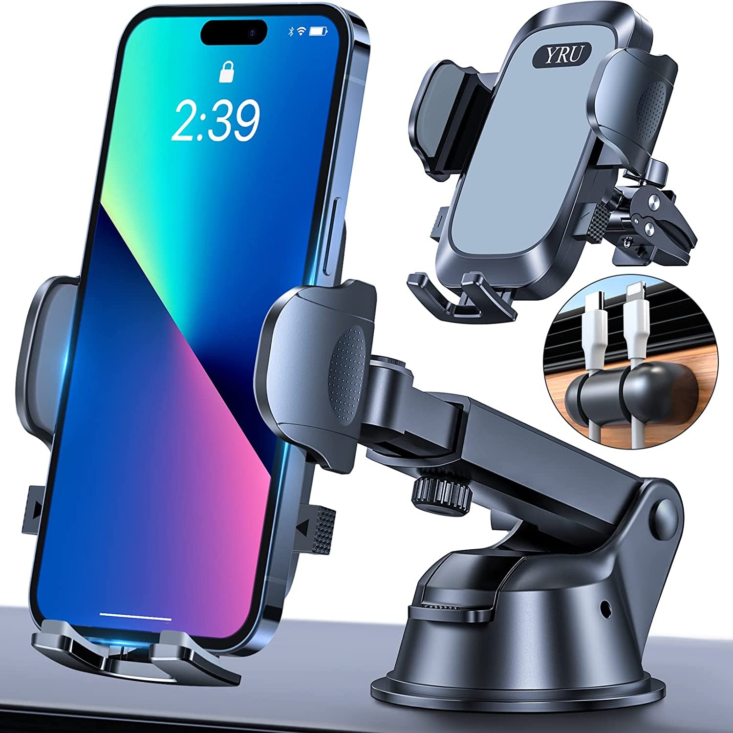 YRU [Upgrade 80LBS Strong Suction Car Phone Holder Mount,[Bumpy Road Stable] Dashboard Cell Phone Holder for Car Air Vent Windshield Phone Stand for Iphone 14 13 12 Pro Max Samsung & Pickup Truck  YRU Grey  