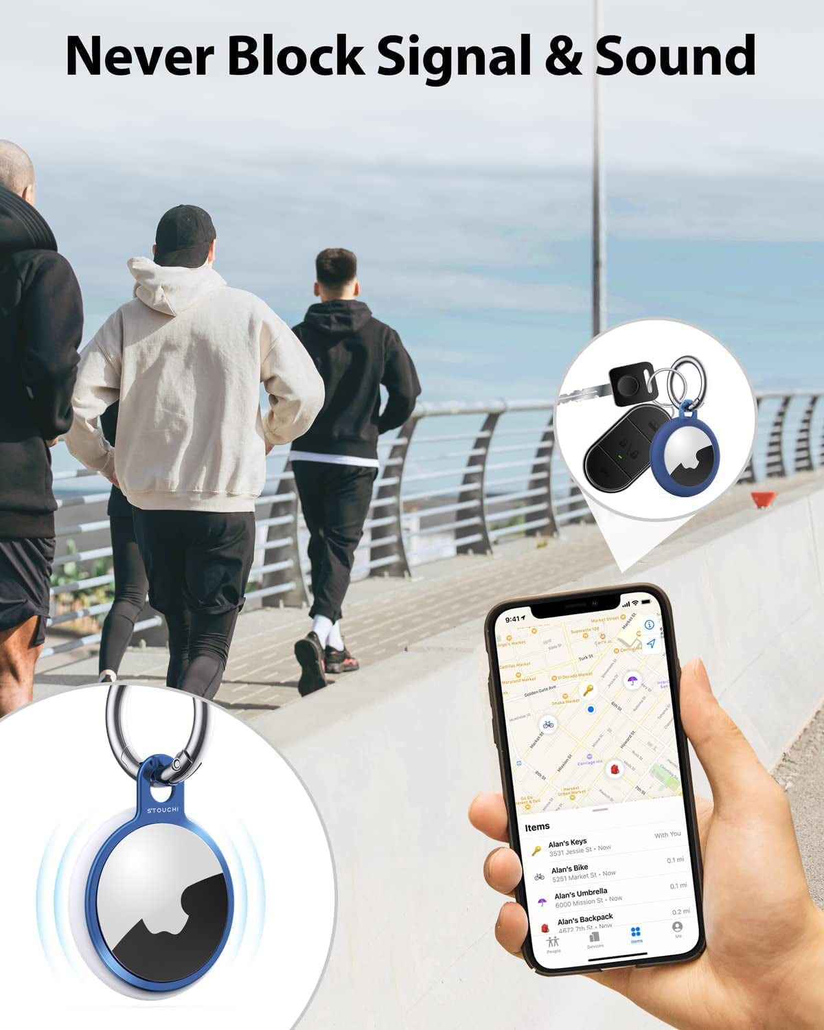 2 Packs Airtag Holder Key Ring with Soft TPU Case, Stouchi Stainless Steel Invisible Slim Keychain Compatible with Airtag 2021 Finder Items, Dog, Key, Backpacks Air Tag Accessories Blue Red  COSCOD   