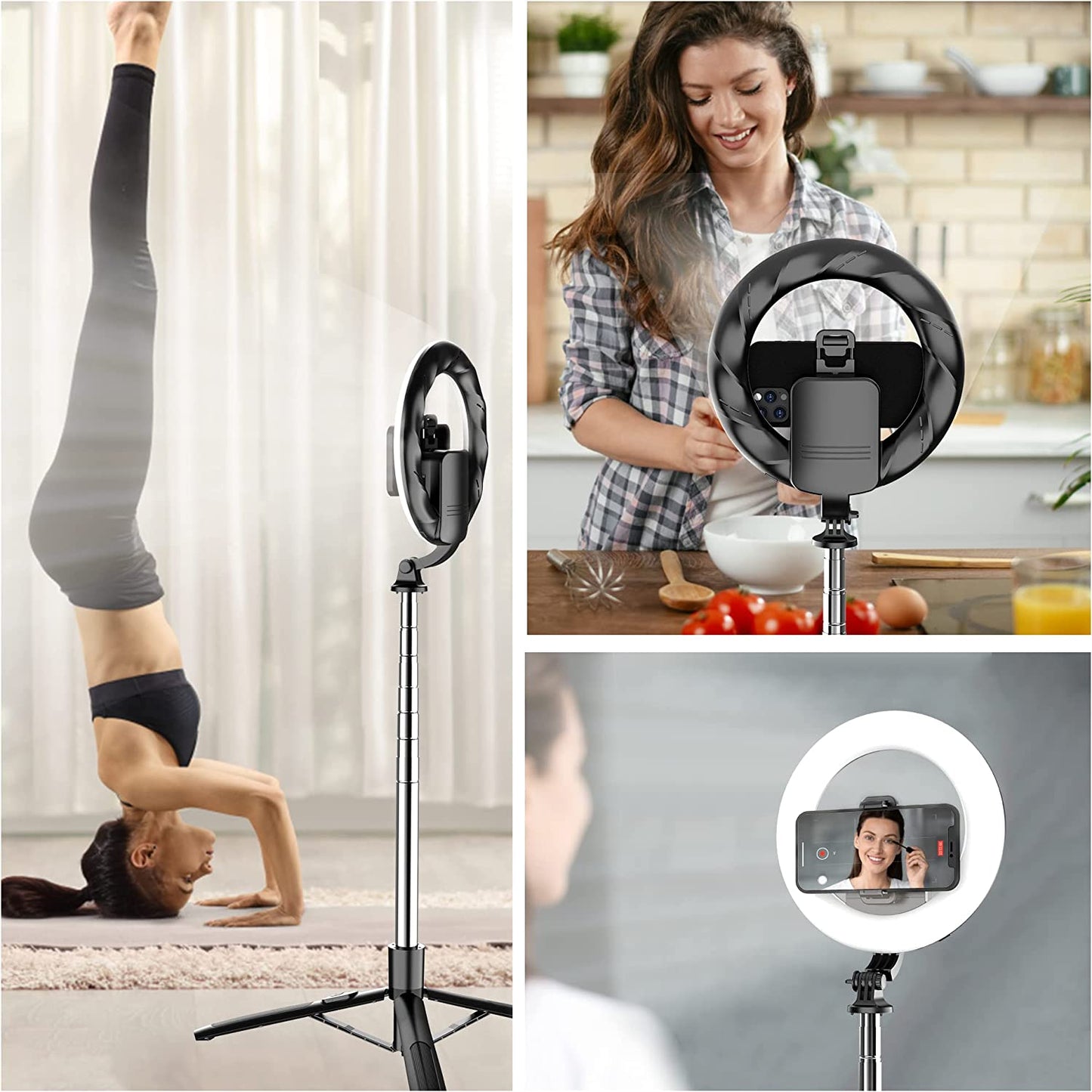 8" Selfie Ring Light with 66" Extendable Tripod Stand & Phone Holder, Portable Unplugged Dimmable LED Ringlight for Live Stream/Makeup/Tiktok/Youtube Video, Compatible with Iphone & Android  LDP   