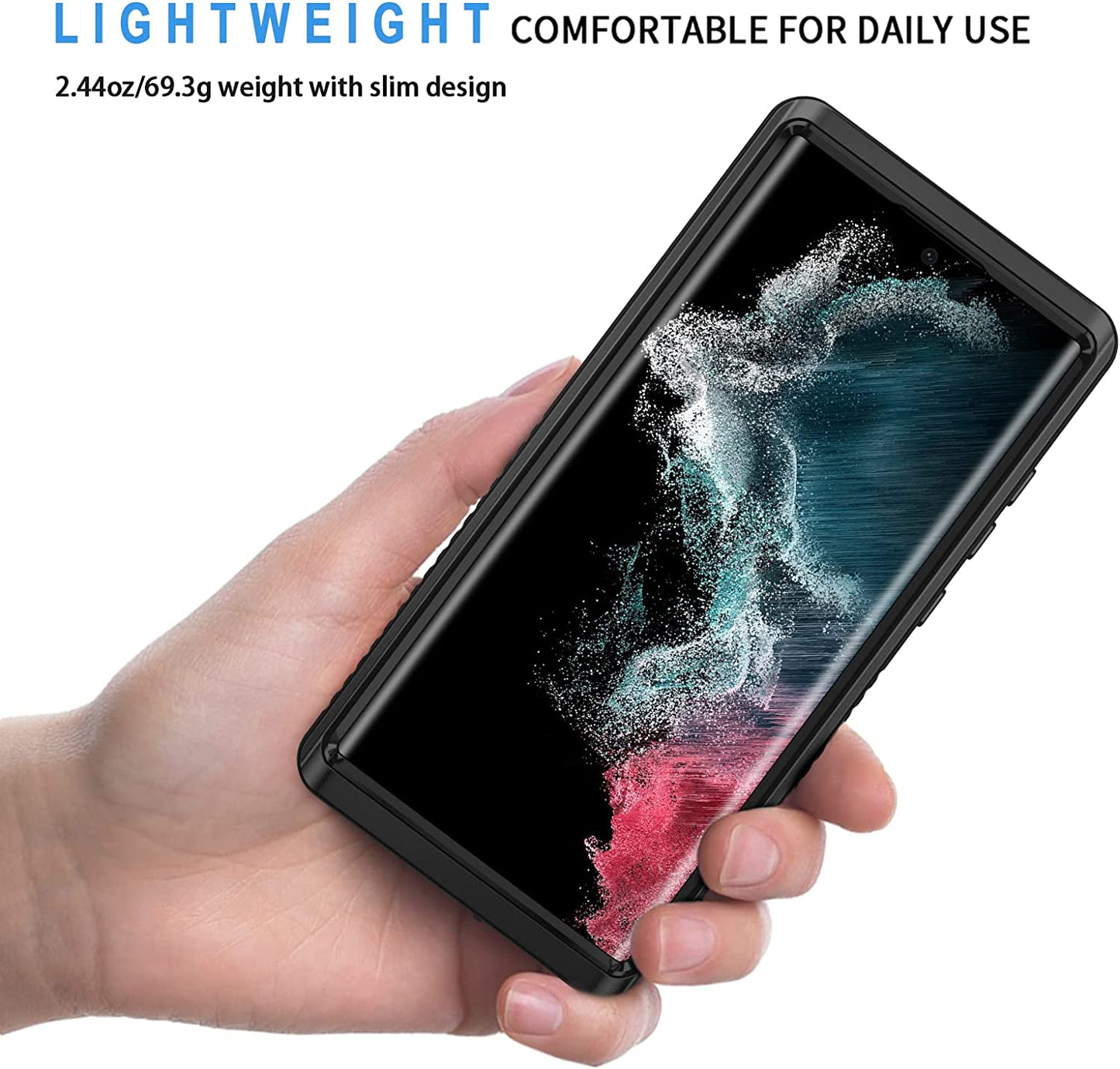 Lanhiem Samsung Galaxy S22 Ultra Case, IP68 Waterproof Dustproof, Built-In Screen Protector, Rugged Full Body Shockproof Protective Cover for Galaxy S22 Ultra 5G 6.8 Inch, Black/Clear  Lanhiem   