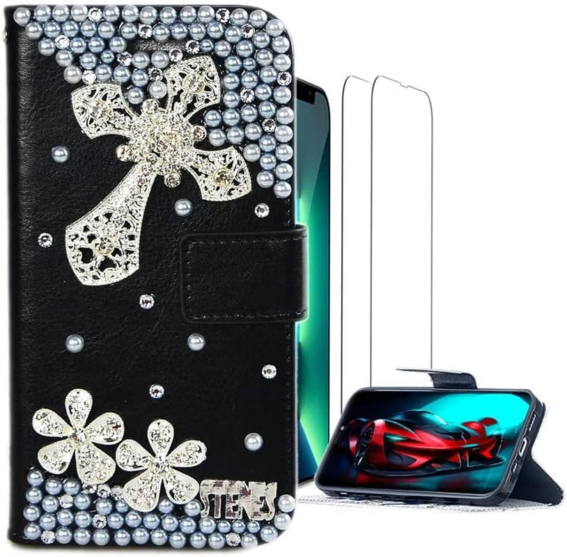 Luziun Glitter Phone Case Compatible with Samsung Galaxy Note 20 Ultra 5G - 3D Luxury Girls Women Shiny Bling Design for Samsung Galaxy Note 20 Ultra 5G  LUZiUN White Cross Flower - Wallet Case Design For Samsung Galaxy S20 Ultra 5G 