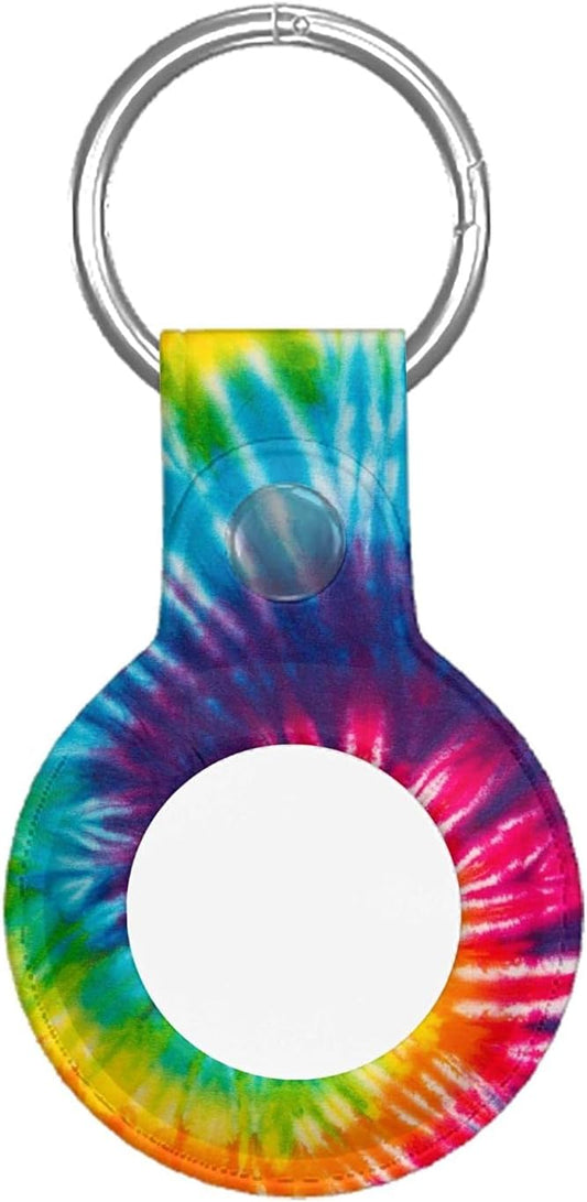 Tie Dye Colorful Rainbow Portable Case for Airtags Tracker, Leather Protective Case with Anti-Lost Keychain Compatible with Dog Collar Holder Airtag Accessories  Gocerktr   