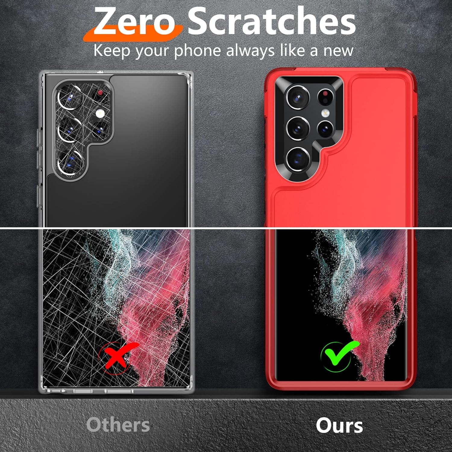 Temdan [Heavy Shockproof for Samsung Galaxy S22 Ultra Case,With 2 Pack [Soft Screen Protector + Camera Lens Protector] [Military Grade Drop Protection] Tough Rugged Full-Body Protection Phone Case Red  Temdan   