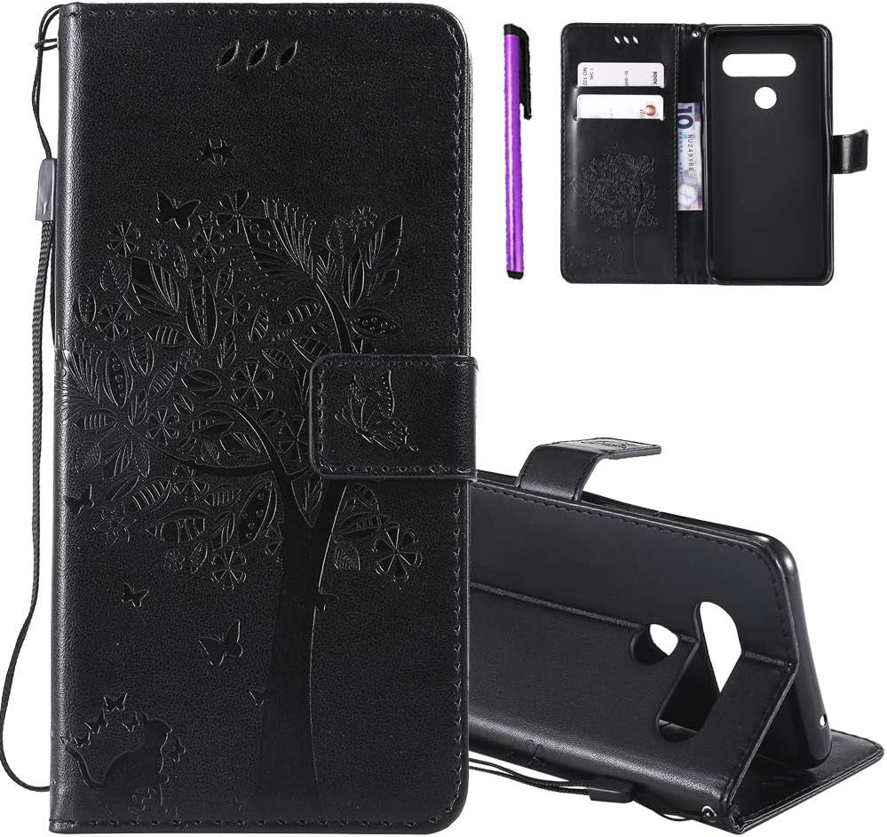 ISADENSER LG V40 Thinq Case LG V40 Flip Case for Women [Wallet Stand] as Case with Cards Slot Holder Cash Pockets Magnetic Closure PU Leather Wallet Case Cover for LG V40 Thinq Blue Cat Wish Tree  ISADENSER D] Kt-Wish Tree Leather-10  