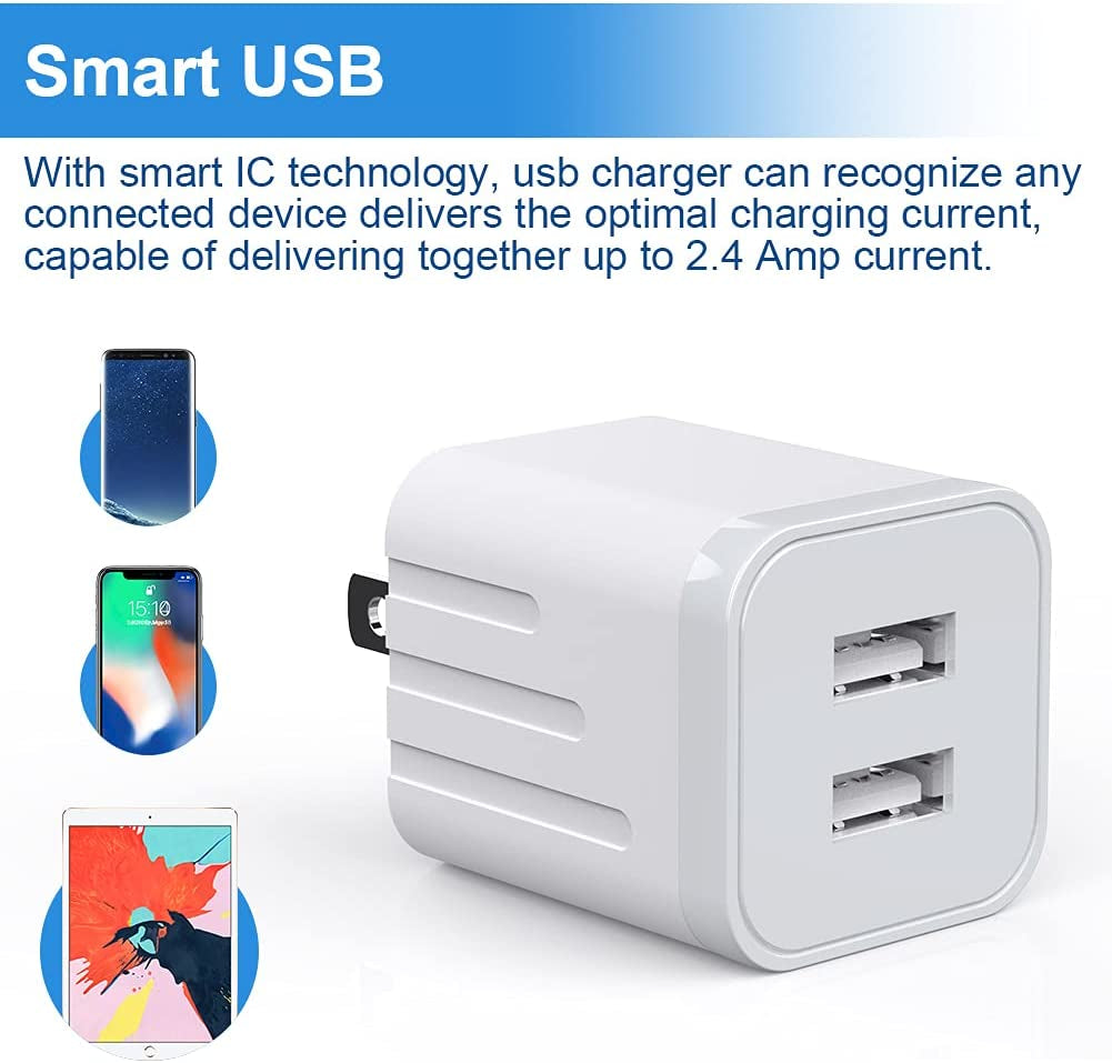 USB Wall Charger, [Apple Mfi Certified] Iphone Charger Lightning Cable 6FT(4PACK) Fast Charging Data Sync Cords Dual Port USB Plug Compatible with Iphone 12/Mini/Pro/Max/11/Pro/Xs/Xr/X/8/7/Plus  Qntry   