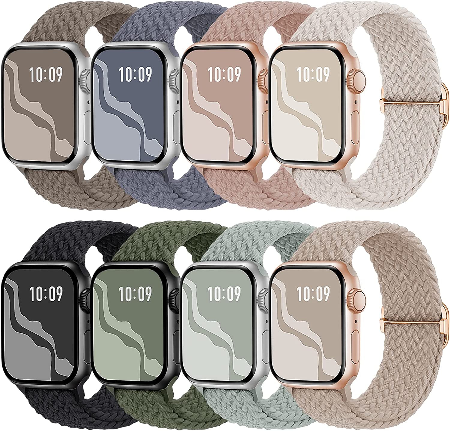 Braided Solo Loop Band 8-Pack Compatible with Apple Watch Band 38Mm 40Mm 41Mm 42Mm 44Mm 45Mm 49Mm Women Men, Adjustable Stretchy Elastic Replacement Strap for Iwatch Series Ultra SE 8 7 6 5 4 3 2 1  Suitisbest C-8Packs 38/40/41mm 