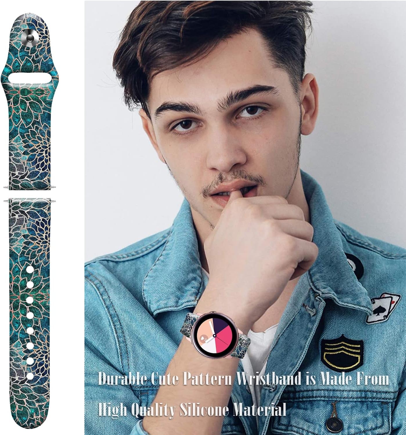 20MM Silicone Sport Bands Compatible for Samsung Galaxy Watch 4 40Mm 44Mm/Classic 42Mm 46Mm/Watch 3 41Mm, Active 2 Watch Bands /Gear S2, FTFCASE Turquoise Pattern Strap for Women Men Girls  FTFCASE   