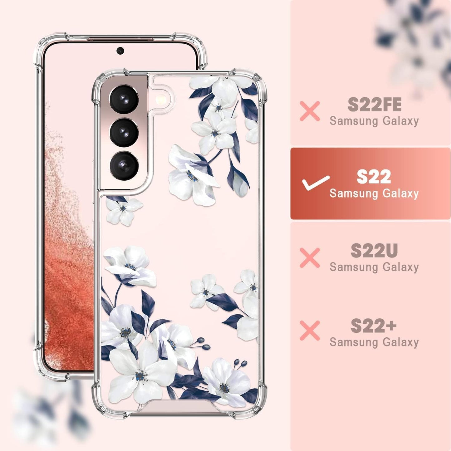 Cutebe Cute Clear Case for Samsung Galaxy S22 6.1 Inch 2022 Released, Shockproof Series Protective Cover with Screen Protector and Camera Lens Protector for Women, Girls  Cutebe   