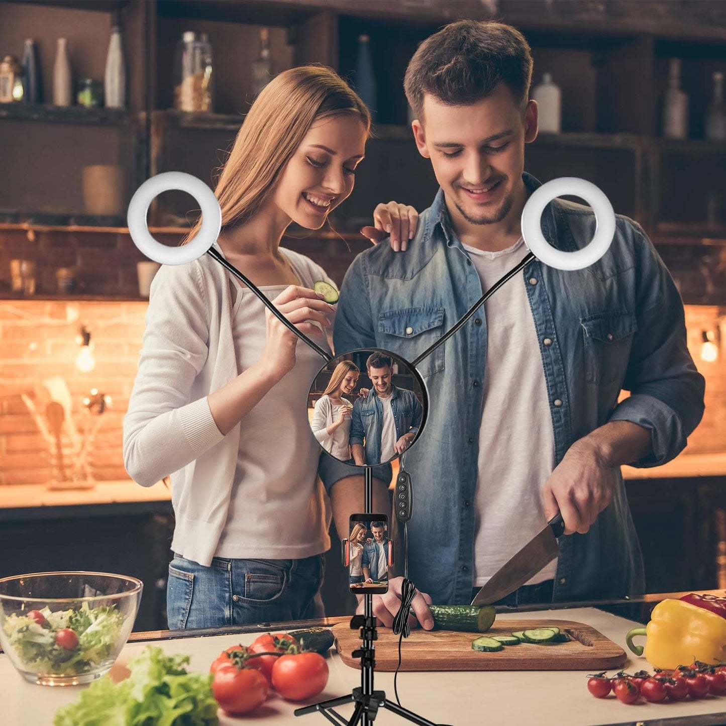 GIM 4.6 Inch LED Ring Light Lamp with Tripod Stand With5 Color 6 Level Selfie Ringlight & Removable Mirror& Phone Holder & Remote Control for Makeup and Video  GIM   