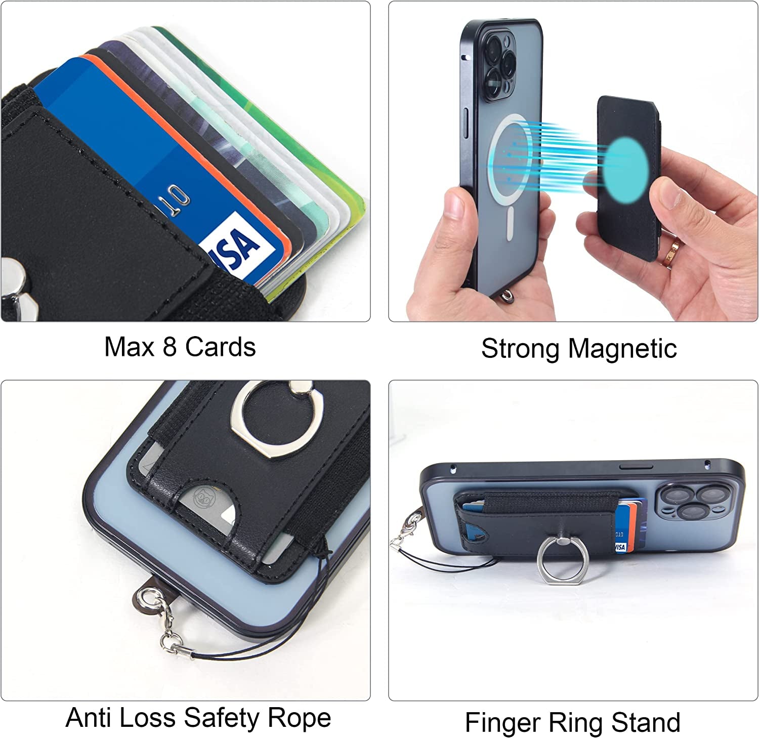 Welohas Magnetic Phone Wallet,Magsafe Leather Wallet for Back of Phone,Phone Card Holder with Ring Grip Stand for Mag-Safe Apple Iphone 14/13/12 Series,Fits Max 8 Cards  WeLohas   