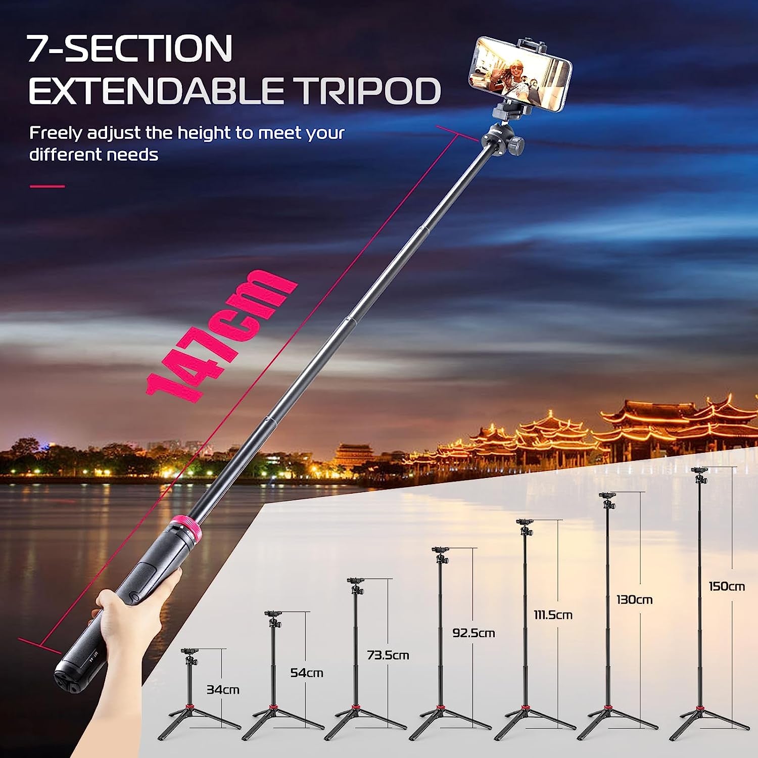 ULANZI MT-44 Extendable Phone Tripod, 59" Selfie Stick Phone Vlog Tripod Stand with 2 in 1 Phone Clip, 360° Ball Head Camera Tripod for Iphone Sony Canon Gopro, Lightweight for Travel  ULANZI   