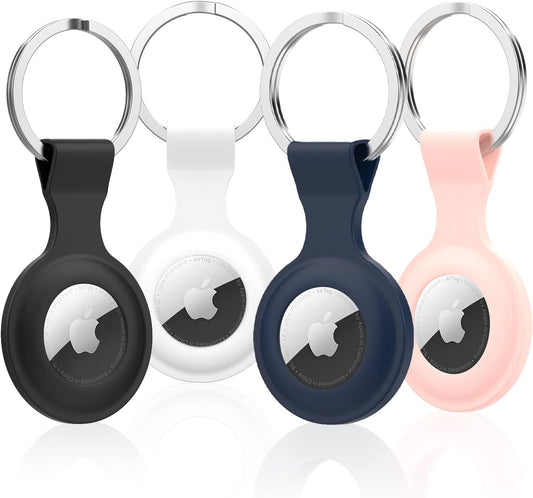 (4 Pack) T Tersely Case Cover with Keychain for Airtag, Keychain Tracker Keyring with Anti-Lost Key Ring, Soft Silicone Anti-Scratch Protective Accessories for Airtags Finder (Black+White+Blue+Pink)  Statco AU   