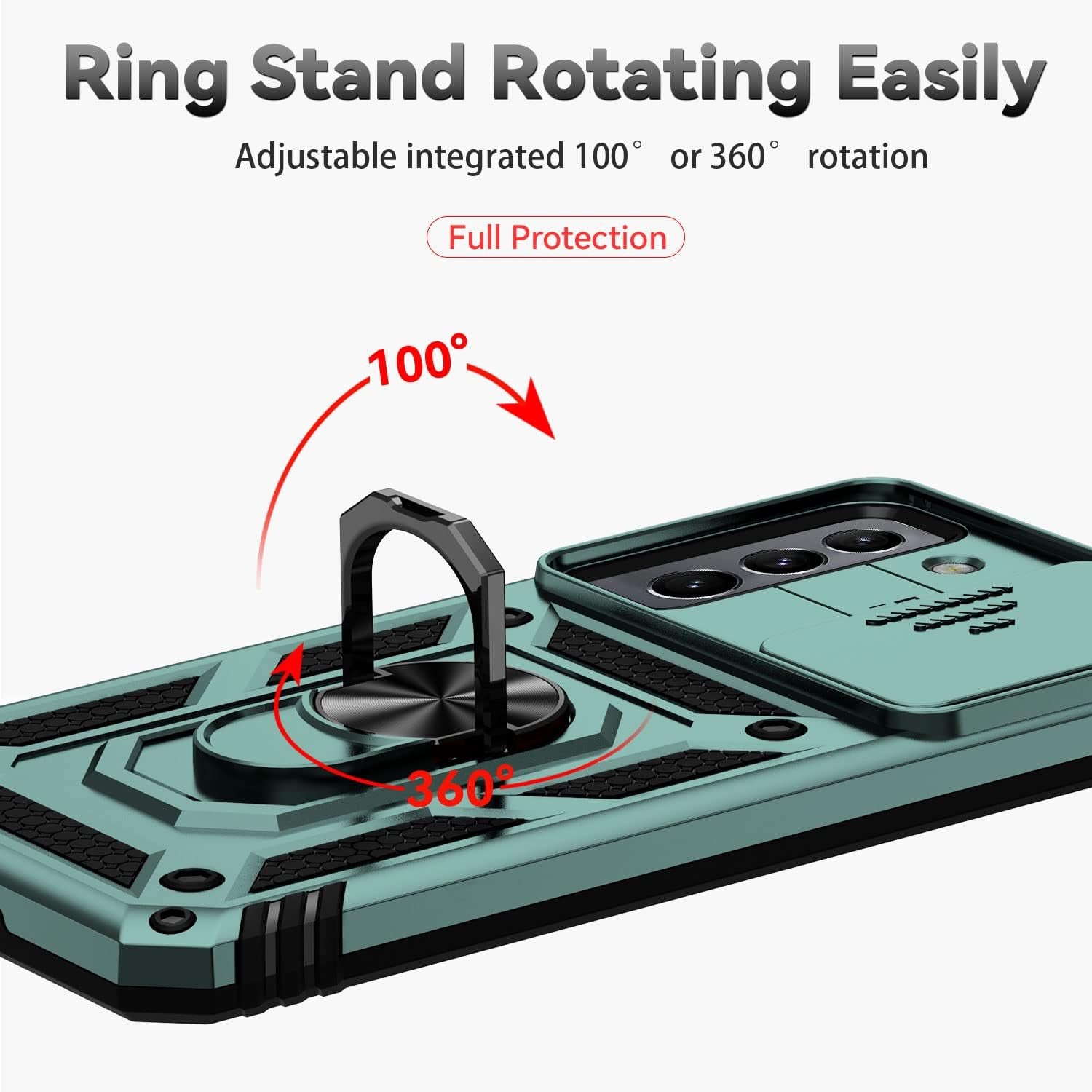 YZOK for Samsung Galaxy S22 Case,With Camera Lens Cover HD Screen Protector,[Military Grade] Ring Car Mount Kickstand Hybrid Hard PC Soft TPU Shockproof Protective Case for Galaxy S22-Green  YZOK   