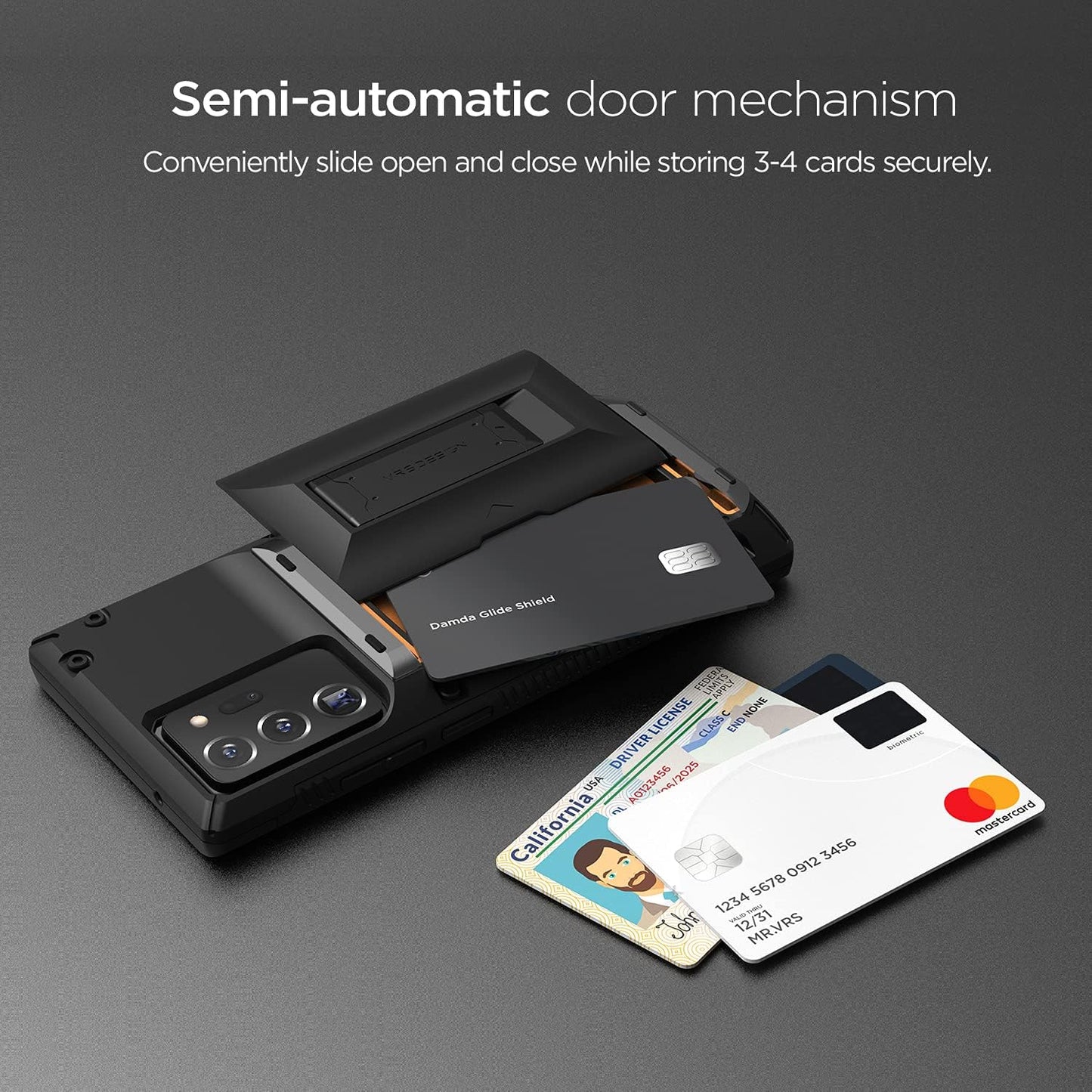 VRS DESIGN Damda Glide Hybrid Phone Case for Galaxy Note 20 Ultra, with [4 Cards] [Semi Auto] Premium Sturdy Card Wallet and Kickstand for Samsung Galaxy Note 20 Ultra 5G, 6.9 Inch(2020) Black  VRS DESIGN   