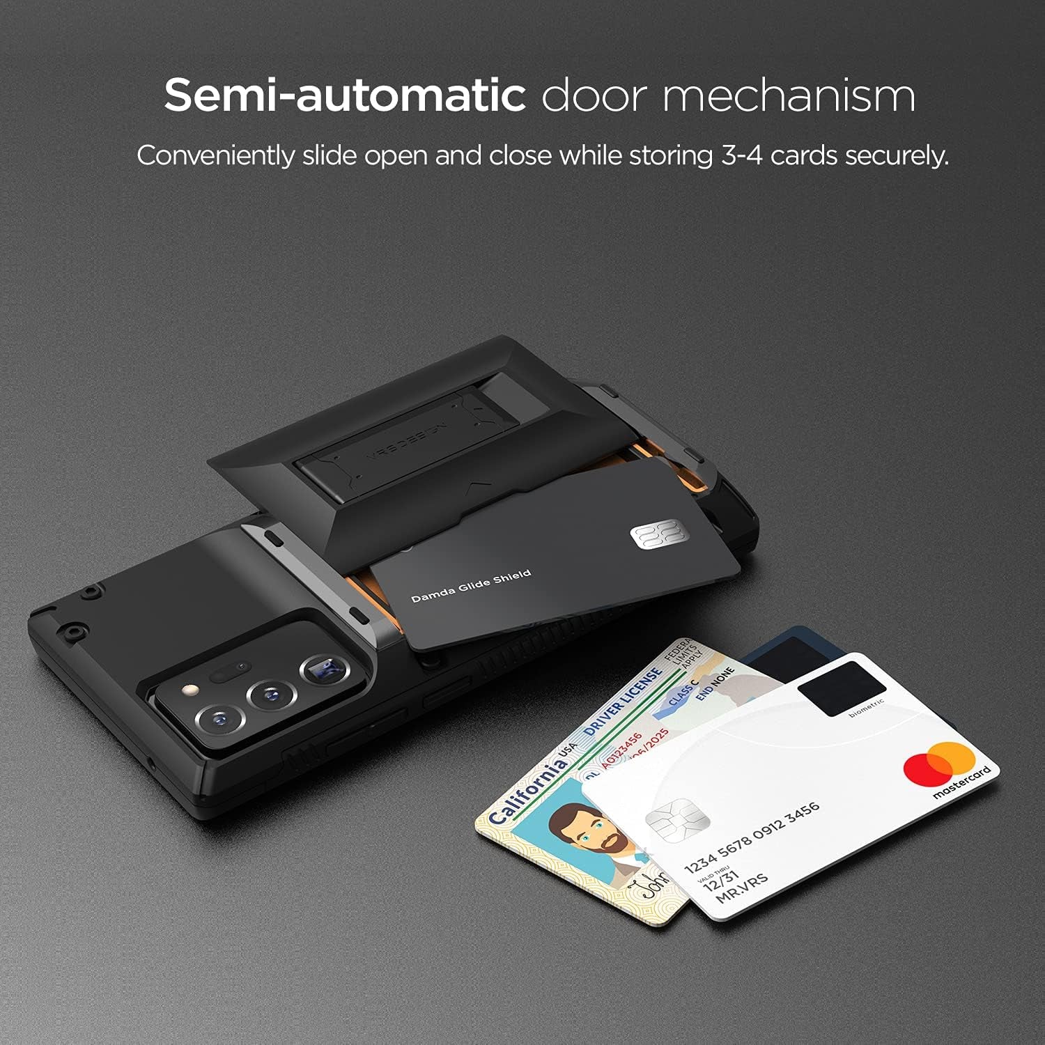 VRS DESIGN Damda Glide Hybrid Phone Case for Galaxy Note 20 Ultra, with [4 Cards] [Semi Auto] Premium Sturdy Card Wallet and Kickstand for Samsung Galaxy Note 20 Ultra 5G, 6.9 Inch(2020) Black  VRS DESIGN   