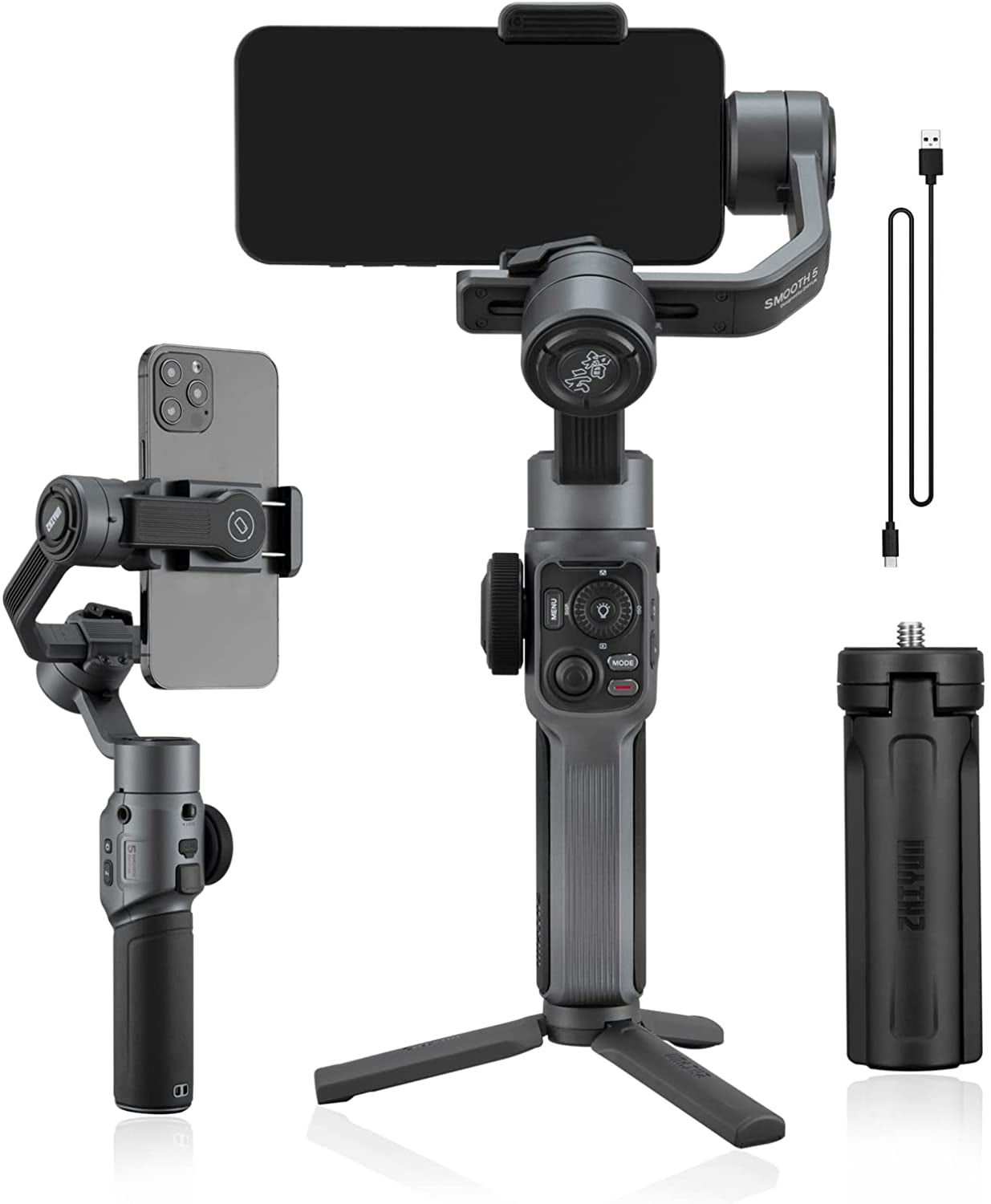 ZHIYUN Smooth 5 Professional 3-Axis Handheld Gimbal Stabilizer for Iphone 13 Pro Max Mini 12 11 XS X XR 8 7 6 plus Smartphone Android Cell Phone Gimble W/Face/Object Tracking Motion Time-Lapse POV  zhi yun   