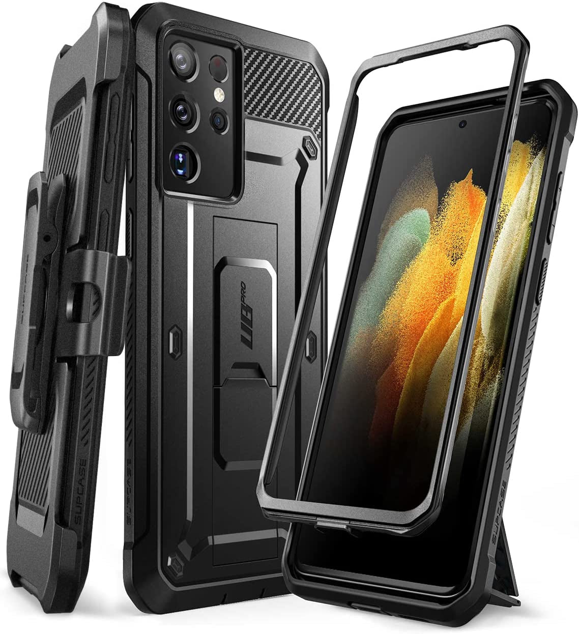 SUPCASE Unicorn Beetle Pro Series Case Designed for Samsung Galaxy S21 Ultra 5G (2021 Release), Full-Body Dual Layer Rugged Holster & Kickstand Case without Built-In Screen Protector (Tilt)  SUPCASE Black  