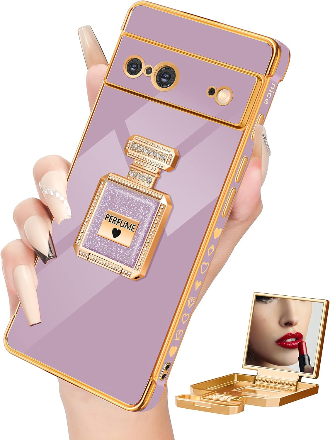 Buleens for Pixel 6 Pro Case with Metal Perfume Bottle Mirror Stand,Cute Women Girly Heart Cases for Google Pixel 6 Pro Case, Elegant Luxury Phone Cover for Pixel 6 Pro Phone Case 6.7''Sierra Blue  Buleens Purple For Google Pixel 7 