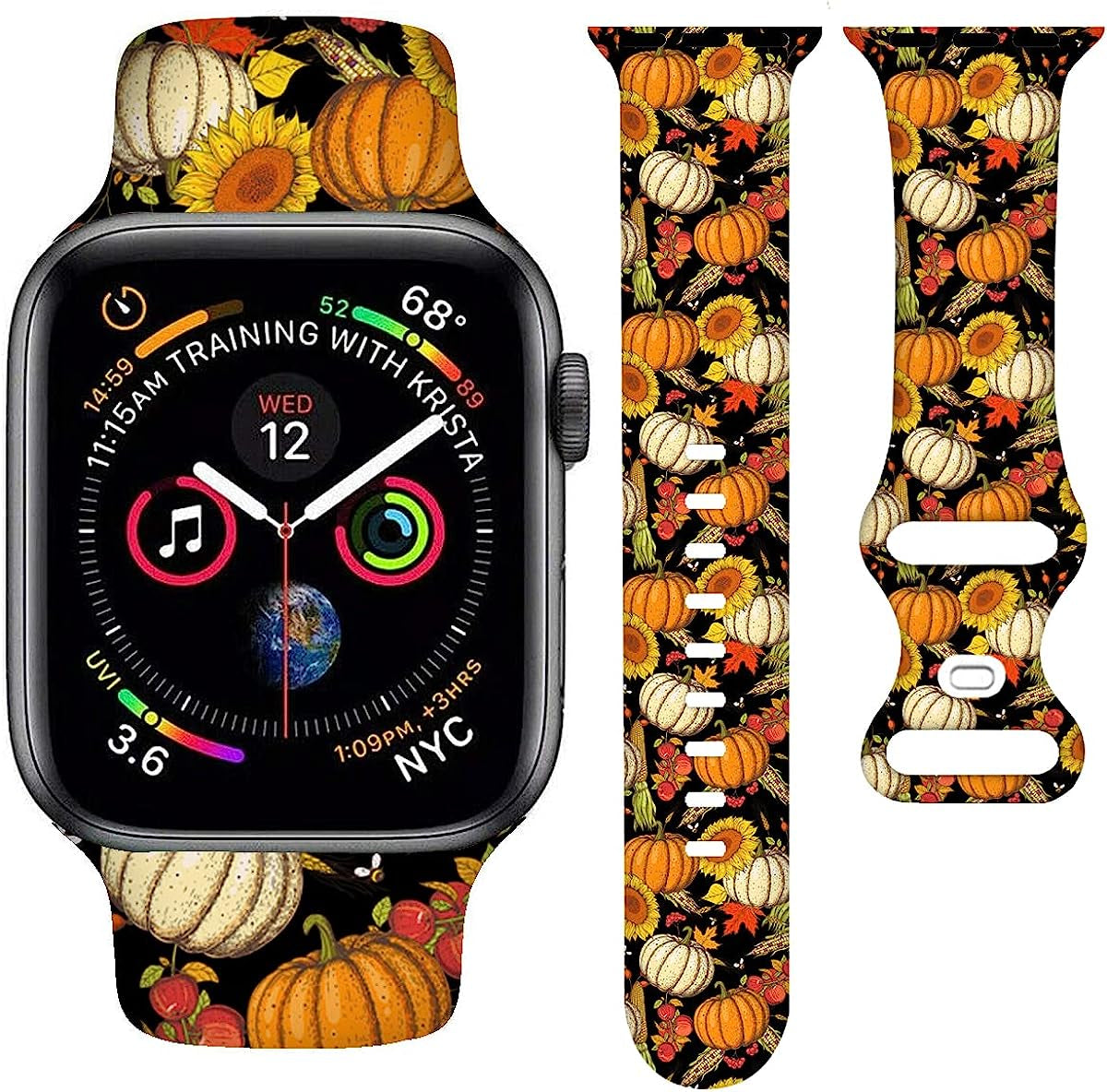 BACDOILQ Christmas Thanksgiving Watch Band Smartwatch Replacement Compatible with Watch 38Mm 40Mm 41Mm 42Mm 44Mm 45Mm Silicone Strap for Watch Series 7/6/5/4/3/2/1/SE  BACDOILQ Fall-03 42/44/45mm 