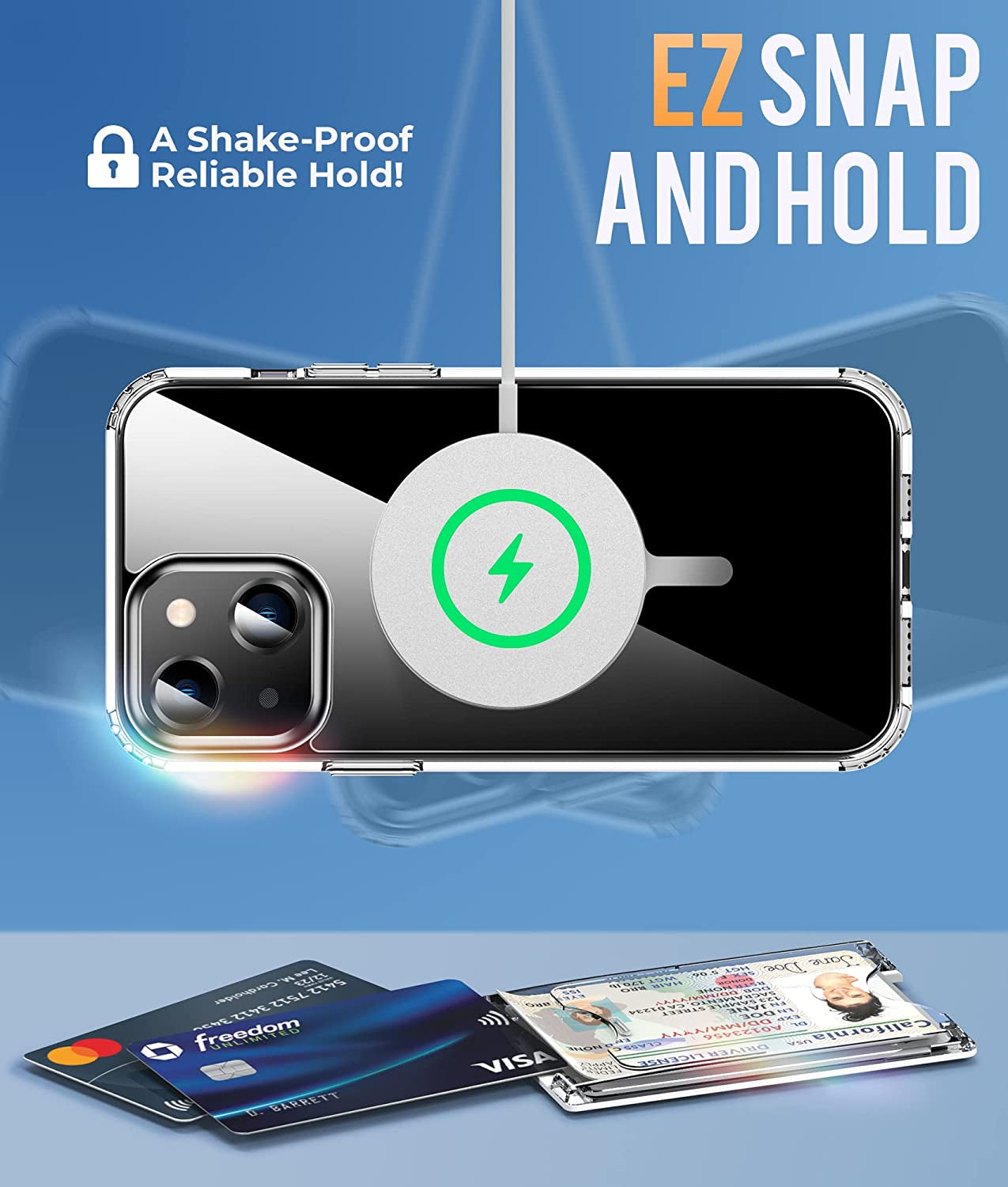 Shields up Designed for Iphone 13 Wallet Case with Card Holder Magnetic [3 Cards] Compatible with Magsafe, Crystal Clear [Anti-Yellowing Technology] Slim Protective Shockproof Cover - Clear  Shields Up inc   