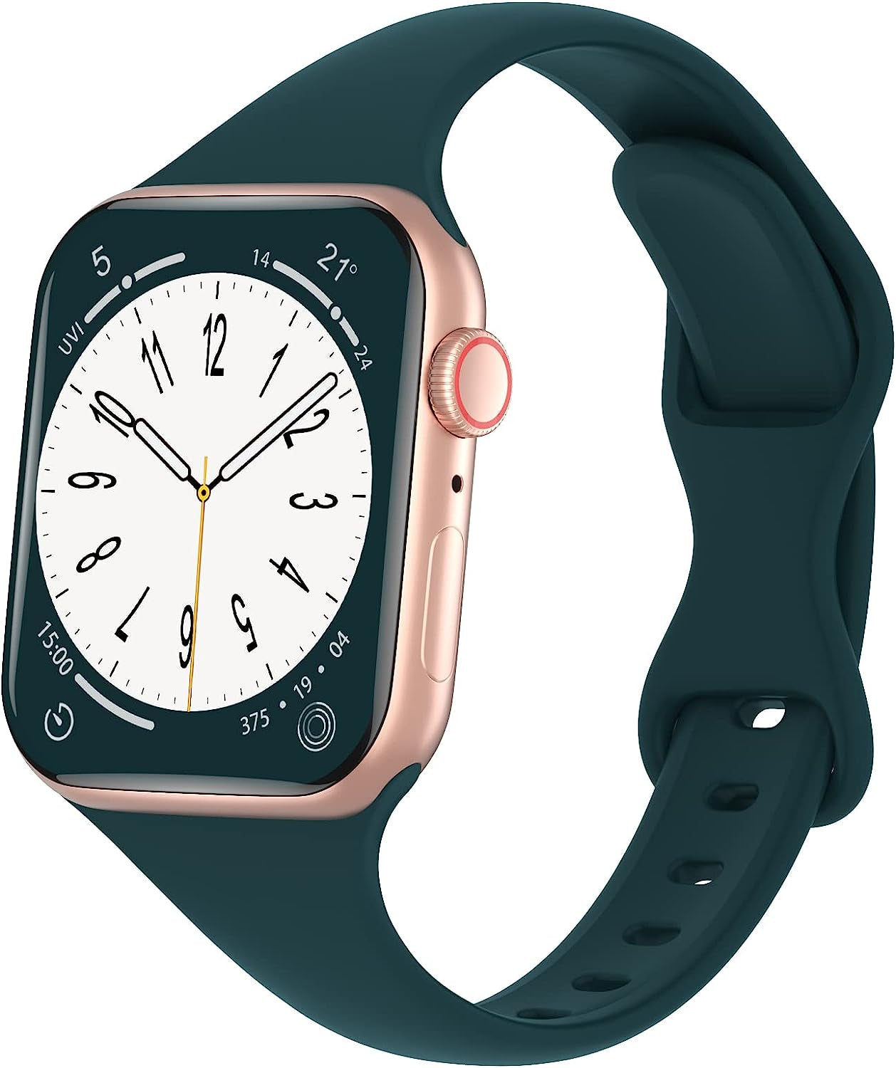 DYKEISS Sport Slim Silicone Band Compatible for Apple Watch Band 38Mm 42Mm 40Mm 44Mm 41Mm 45Mm 49Mm, Thin Soft Narrow Replacement Strap Wristband for Iwatch Ultra Series 8/7/SE/6/5/4/3/2/1 Women Men  DYKEISS Dark Green 42/44/45/49mm 