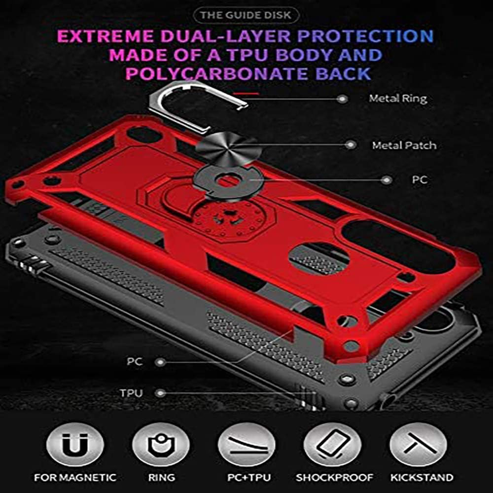 Duolide for Xiaomi Redmi 9 6.53" Case with Tempered Glass Screen Protector,Hybrid Heavy Duty Dual Layer Anti-Scratch Shockproof Defender Kickstand Case Cover, Red  DuoLide   