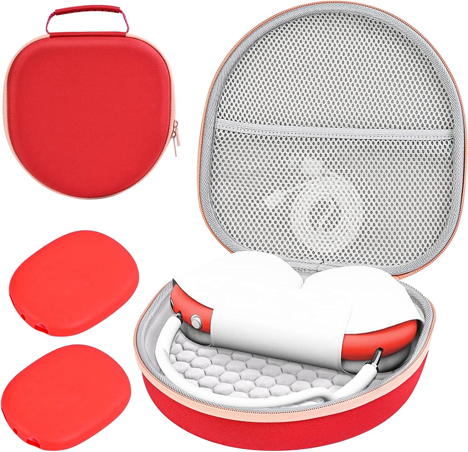 Procase Hard Headphone Case for Airpods Max with 2 Smart Silicone Protective Cases, Hardshell EVA Carry Bag, Headset Case, Black  ProCase Red  