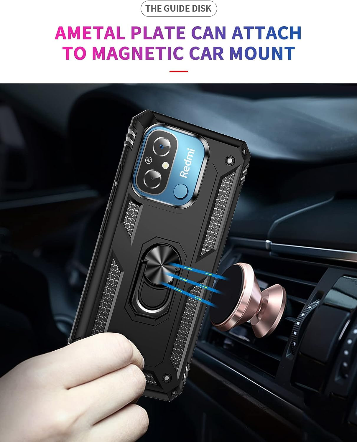 Anvzle for Xiaomi Redmi 12C /Redmi 11A Case with [2 Pack] Tempered Glass Screen Protector, Redmi 12C Case Heavy Duty Armor [Military-Grade] Protective，With Magnetic Ring Stand Phone Cover (Black)  Anvzle   