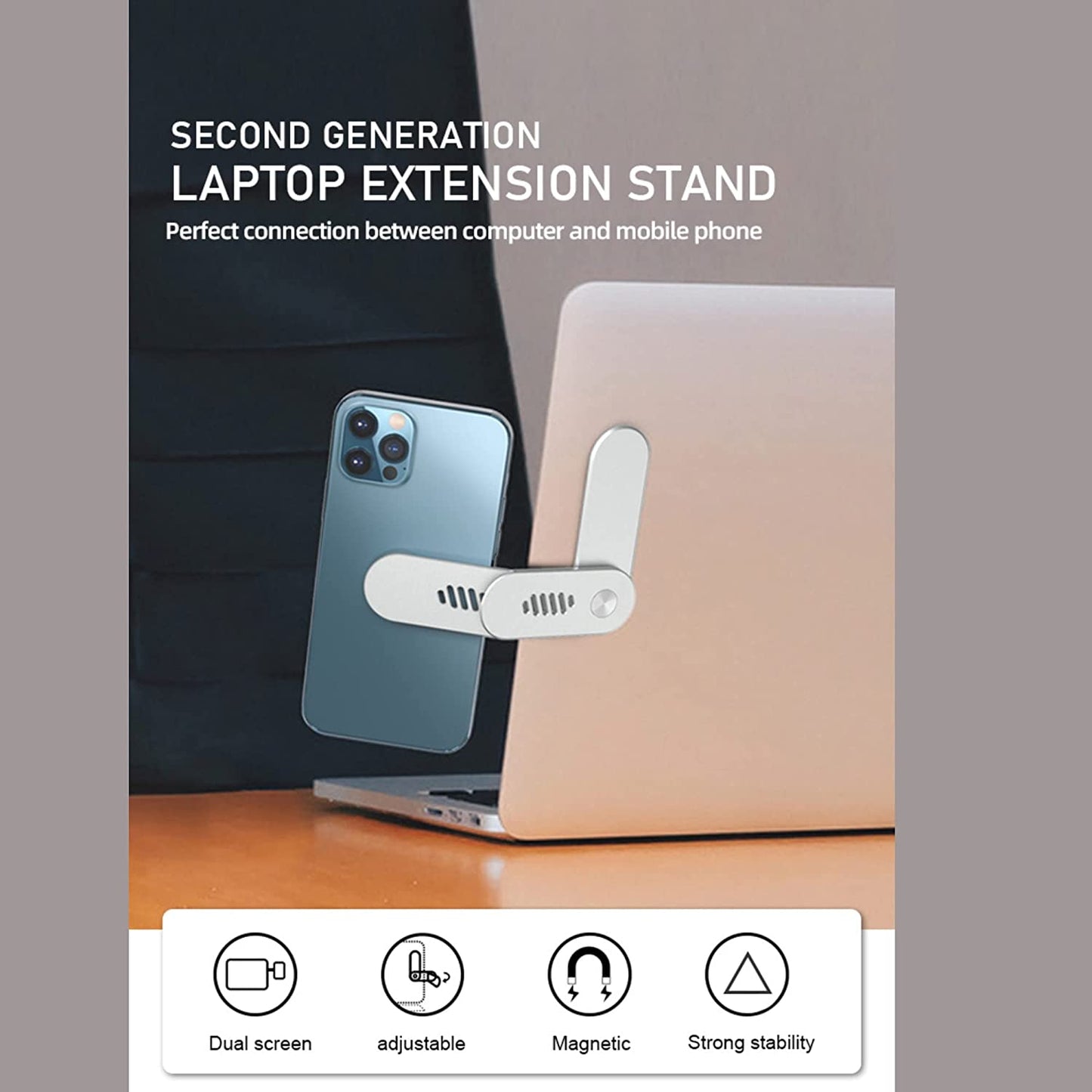 Jumping Frog Laptop Phone Holder, Adjustable Monitor Phone Mount, Iphone Monitor Mount Expansion Bracket, Slim Foldable Laptop Phone Mount for Iphone 14/13 Series / 12 Pro Max/ 12 Pro/ 12 Mini Silver  Jumping frog   