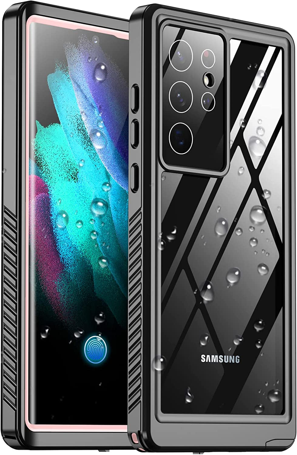 Temdan Samsung Galaxy S21 Ultra Case, [With Built-In Screen Protector & Camera Protector] [Full Body Waterproof] [Shockproof] [Dustproof] [Anti-Scratched] Clear Phone Case for S21 Ultra Case 5G Blue  Temdan Pink  