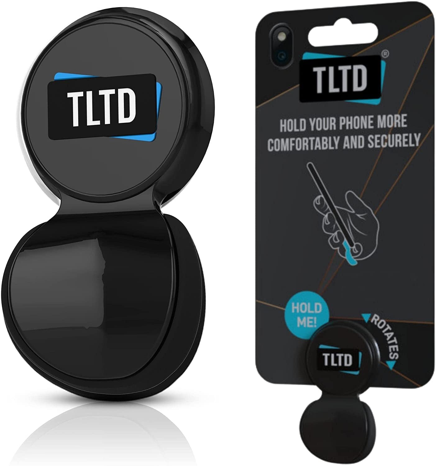 TLTD Premium Phone Grip Holder with 360°Rotation Pop Out Silicone Cushion Finger Grip for Iphone Samsung Smartphones with Secure Stick to Phone & Case Comfortable than Ring & Collapsible Strap (Black)  TLTD   