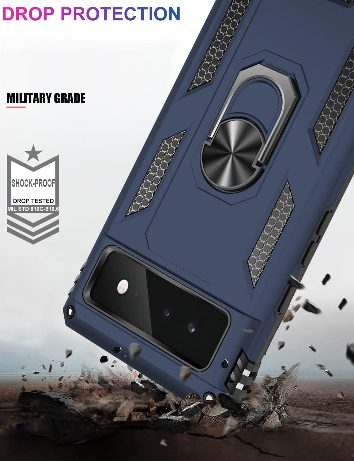 IKAZZ Suitable for Google Pixel 6 Case,Military Grade Shockproof Heavy Duty Protective Phone Case Pass 16Ft Drop Test with Magnetic Kickstand Car Mount Holder for Google Pixel 6 Blue  IKAZZ   