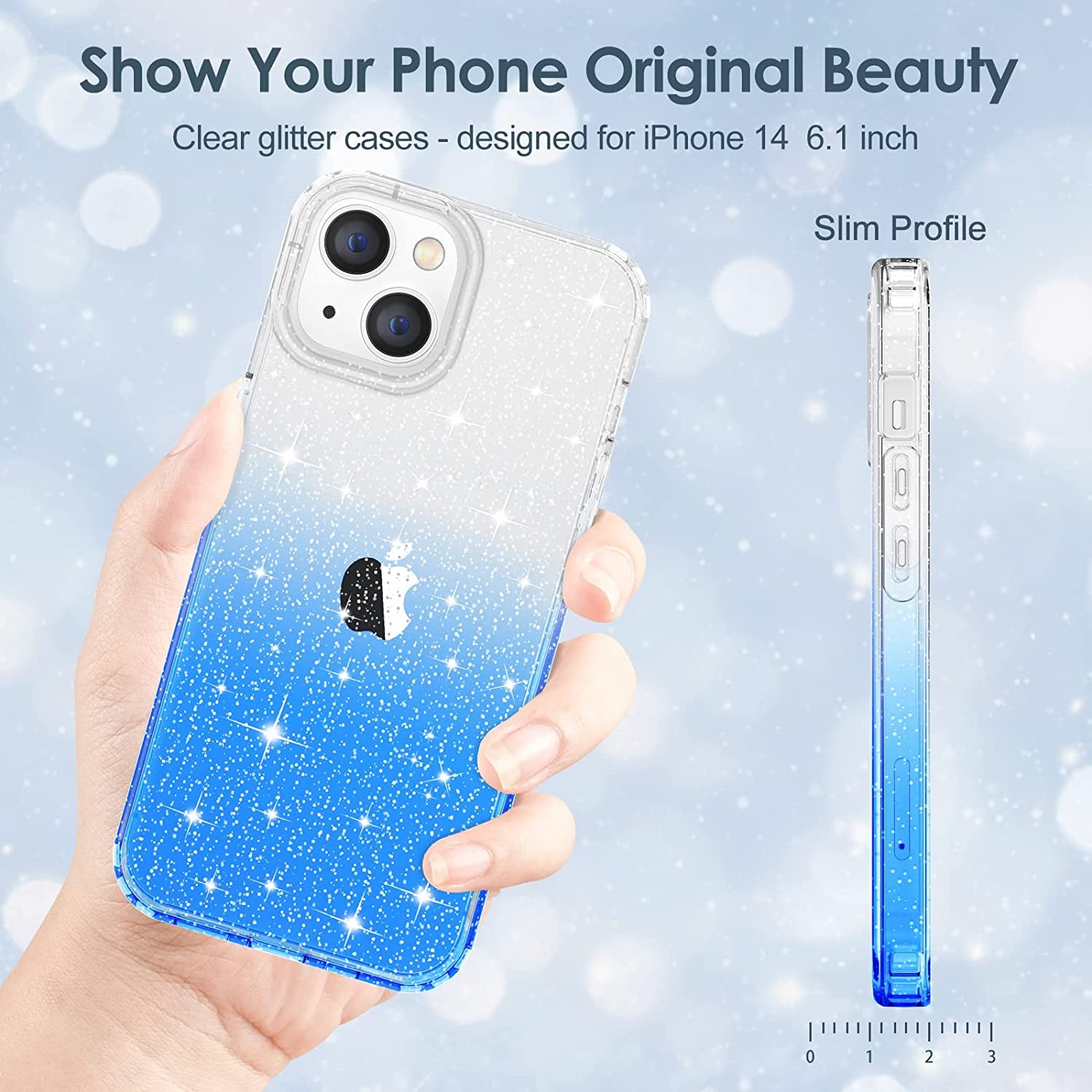Hython Case for Iphone 14 Case Glitter, Cute Sparkly Clear Glitter Shiny Bling Sparkle Cover, Anti-Scratch Soft TPU Thin Slim Fit Shockproof Protective Phone Cases for Women Girls, Clear/Blue Glitter  Hython   