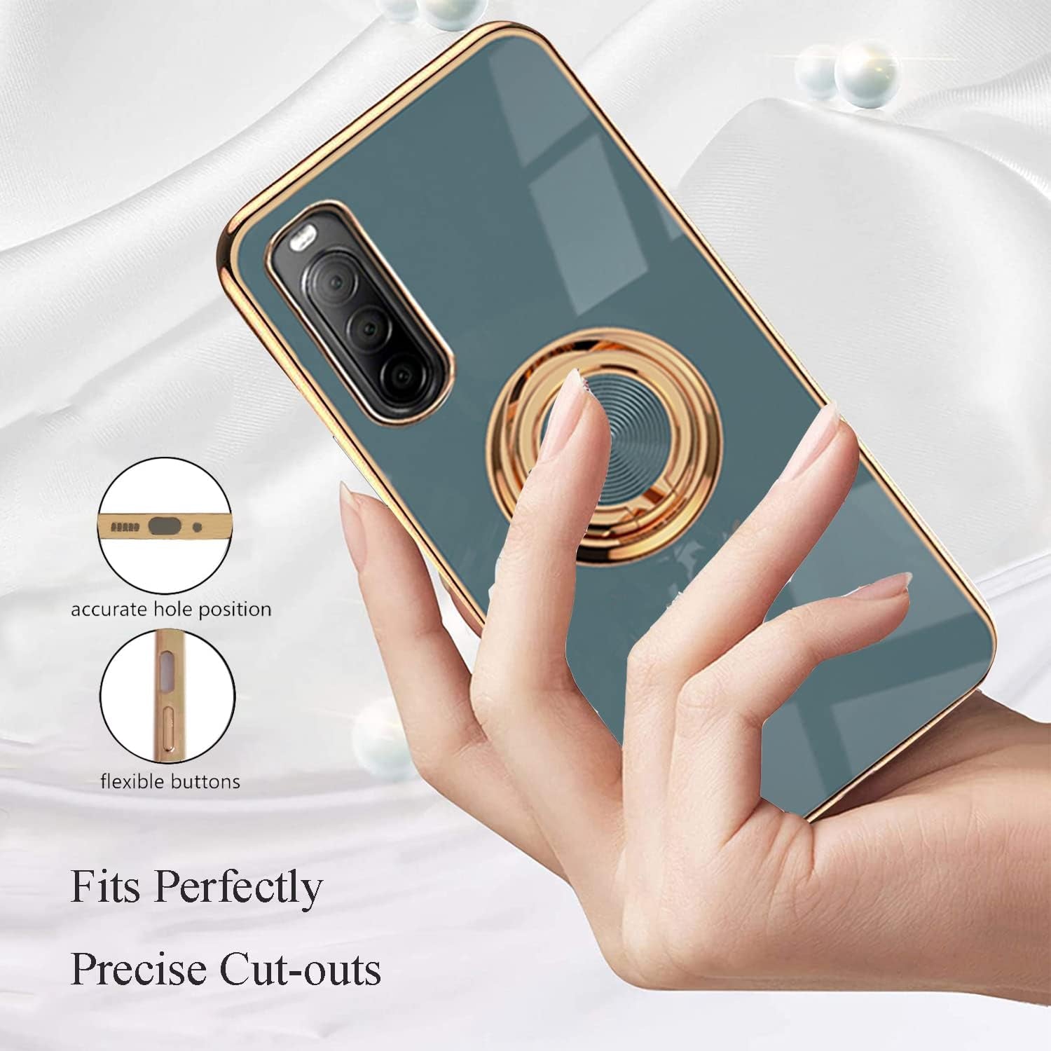 Yarxiawin Compatible with Sony Xperia 10 IV Case Ring Holder Magnet Silicone, Sony Xperia 10 IV Phone Case Silicone Thin White Cover Black 360° Rotatable Metal Kickstand (Gray)  Yarxiawin   