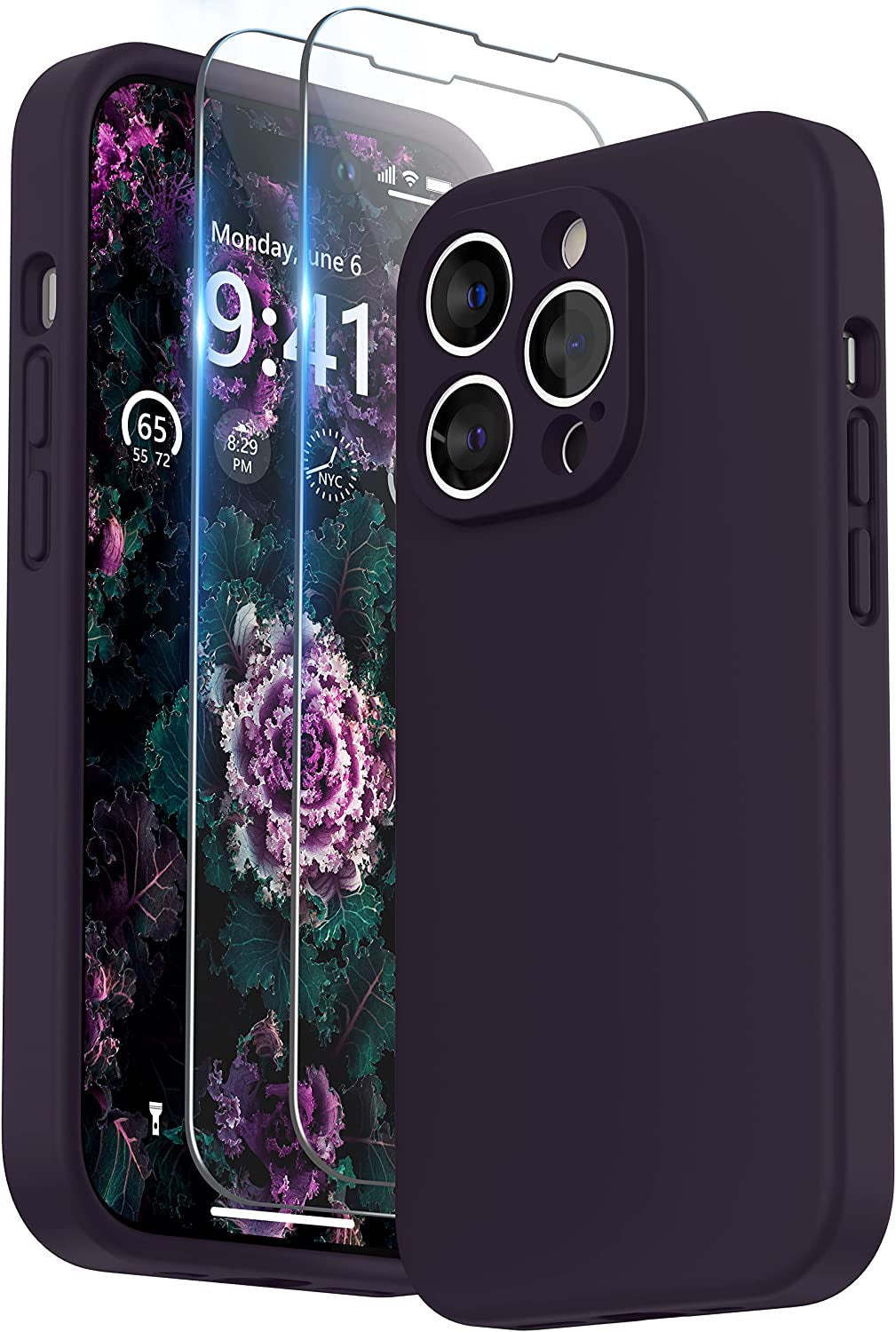 SURPHY Designed for Iphone 14 Pro Max Case with Screen Protector, (With Camera Protection + Soft Microfiber Lining) Liquid Silicone Phone Case, Blue Jay  SURPHY Elderberry  