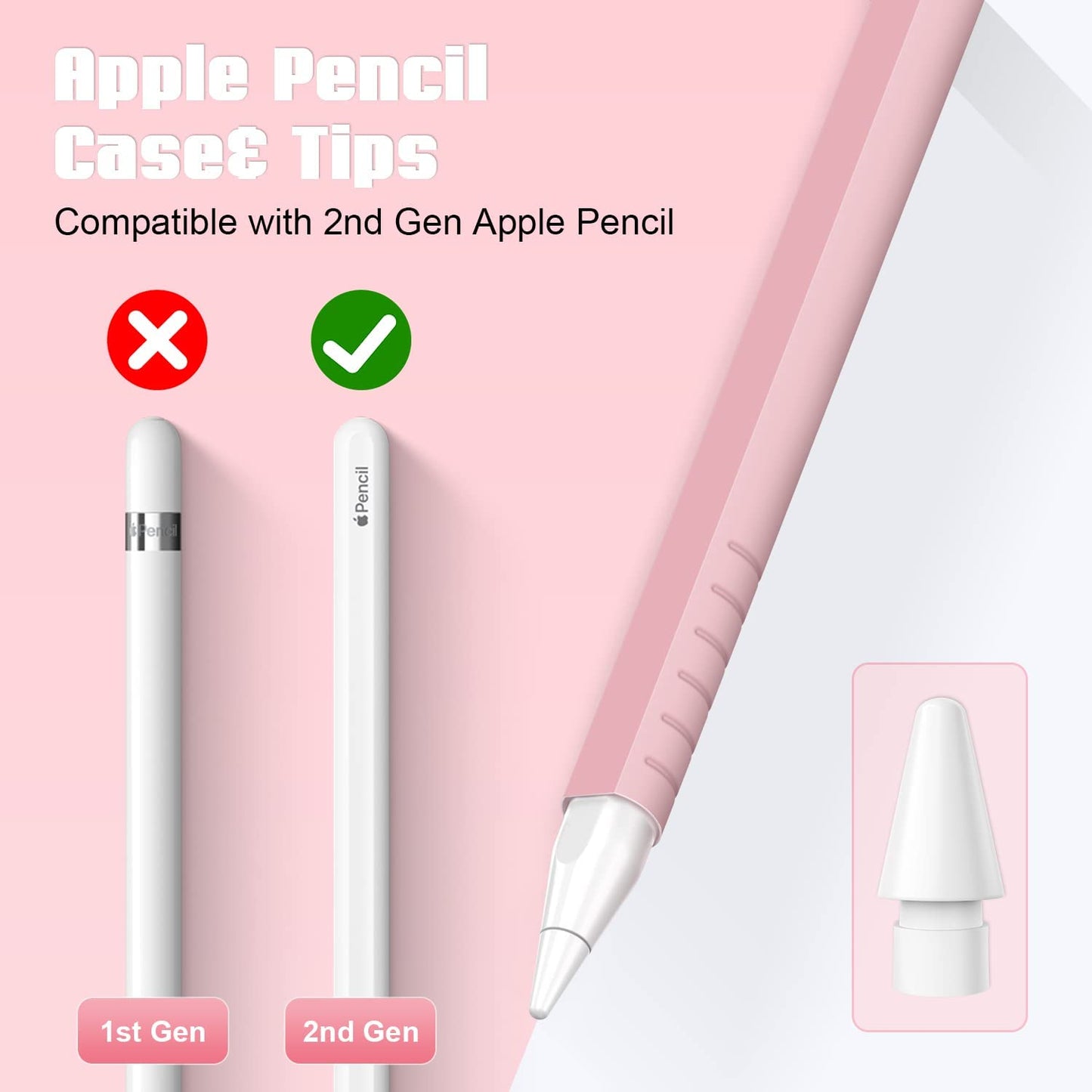 2 Pack Case Compatible with Apple Pencil 2Nd Generation, Protective Sleeve Accessories for Apple Pen 2Nd Silicone Grip Skin for Ipencil 2 Gen W/ 2 Replacement Pencil Tips, 4 Nibs Cover, Pink + Purple  Laviitp   