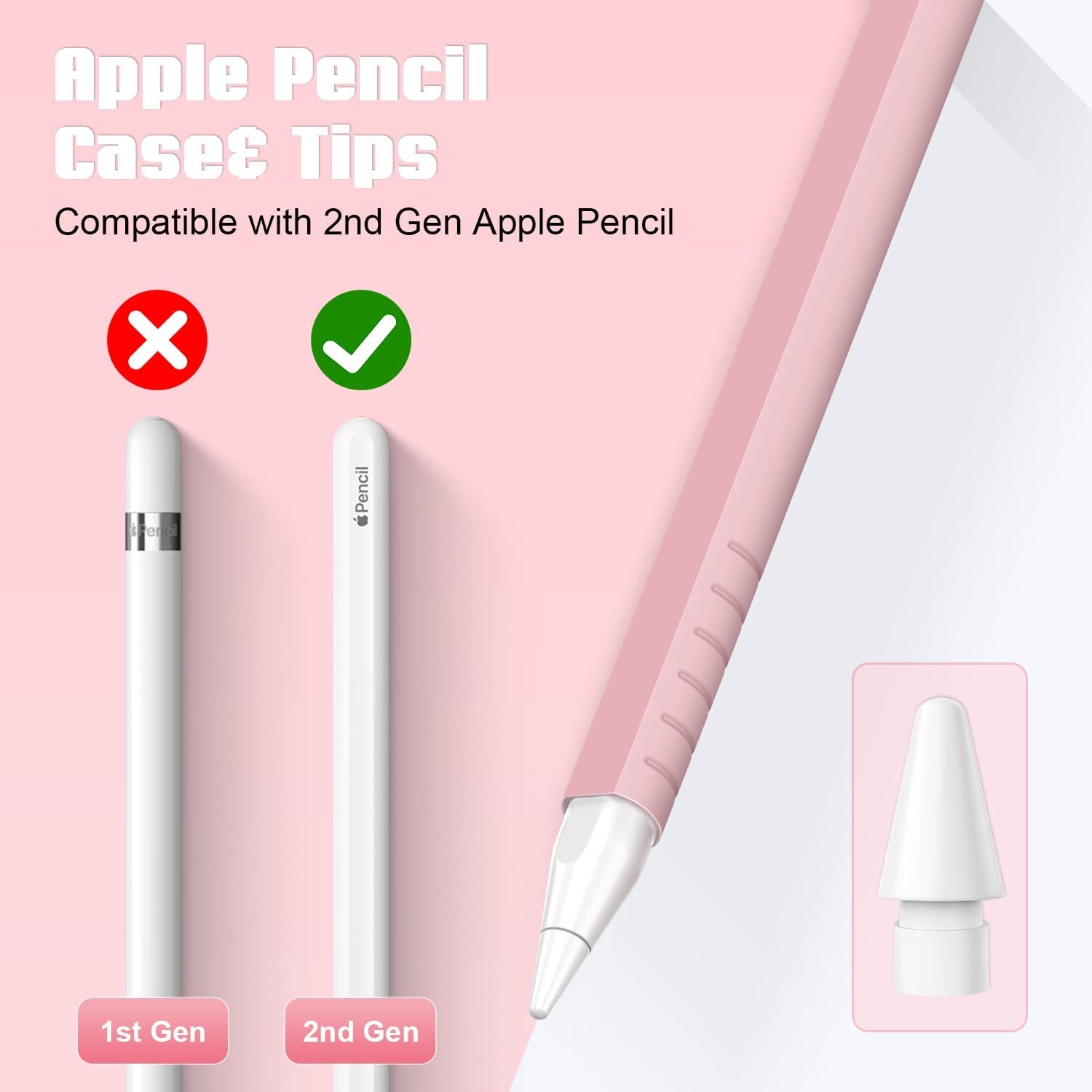 2 Pack Case Compatible with Apple Pencil 2Nd Generation, Protective Sleeve Accessories for Apple Pen 2Nd Silicone Grip Skin for Ipencil 2 Gen W/ 2 Replacement Pencil Tips, 4 Nibs Cover, Pink + Purple  Laviitp   