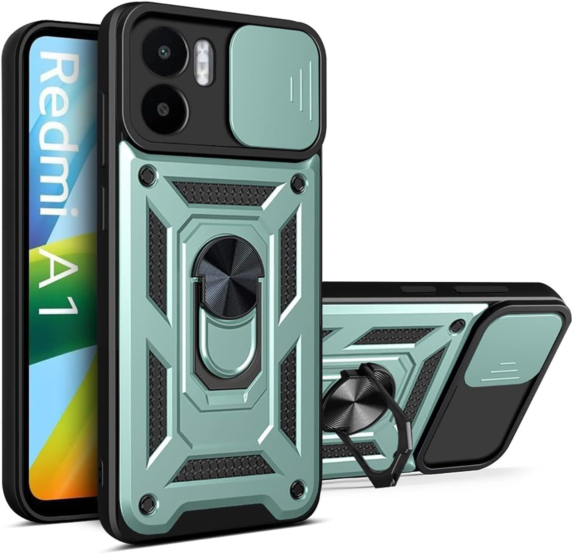 Ysnzaq Military Grade Heavy Duty Case for Xiaomi Redmi A1 /Redmi A2, Sliding Window Lens Protection with Magnetic Bracket Phone Cover for Xiaomi Redmi A1 /Redmi A2 SJ Red  Ysnzaq Green  